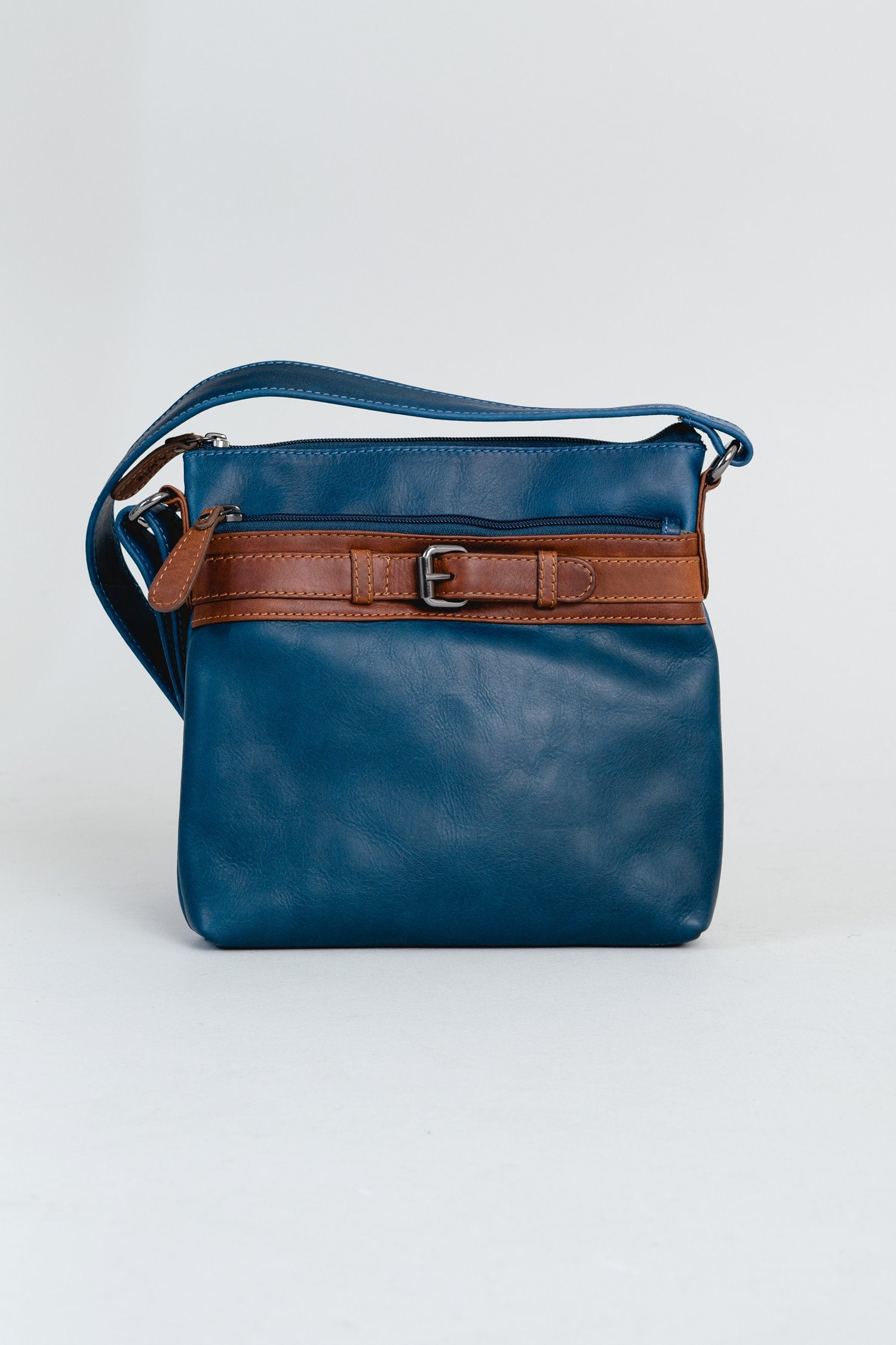 Adrian Klis 1740 Genuine Leather Purse for Women - Blue & Tan Crossbody Bag - Perfect for Work, Travel & Everyday Use