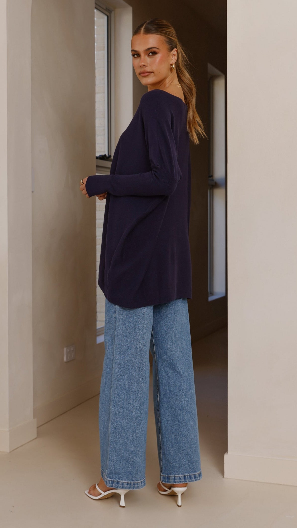 Amalia Knit Top for Women - Soft & Comfortable Navy Blue Crewneck T-Shirt - Perfect for Casual Wear, Layering & Everyday Outfits