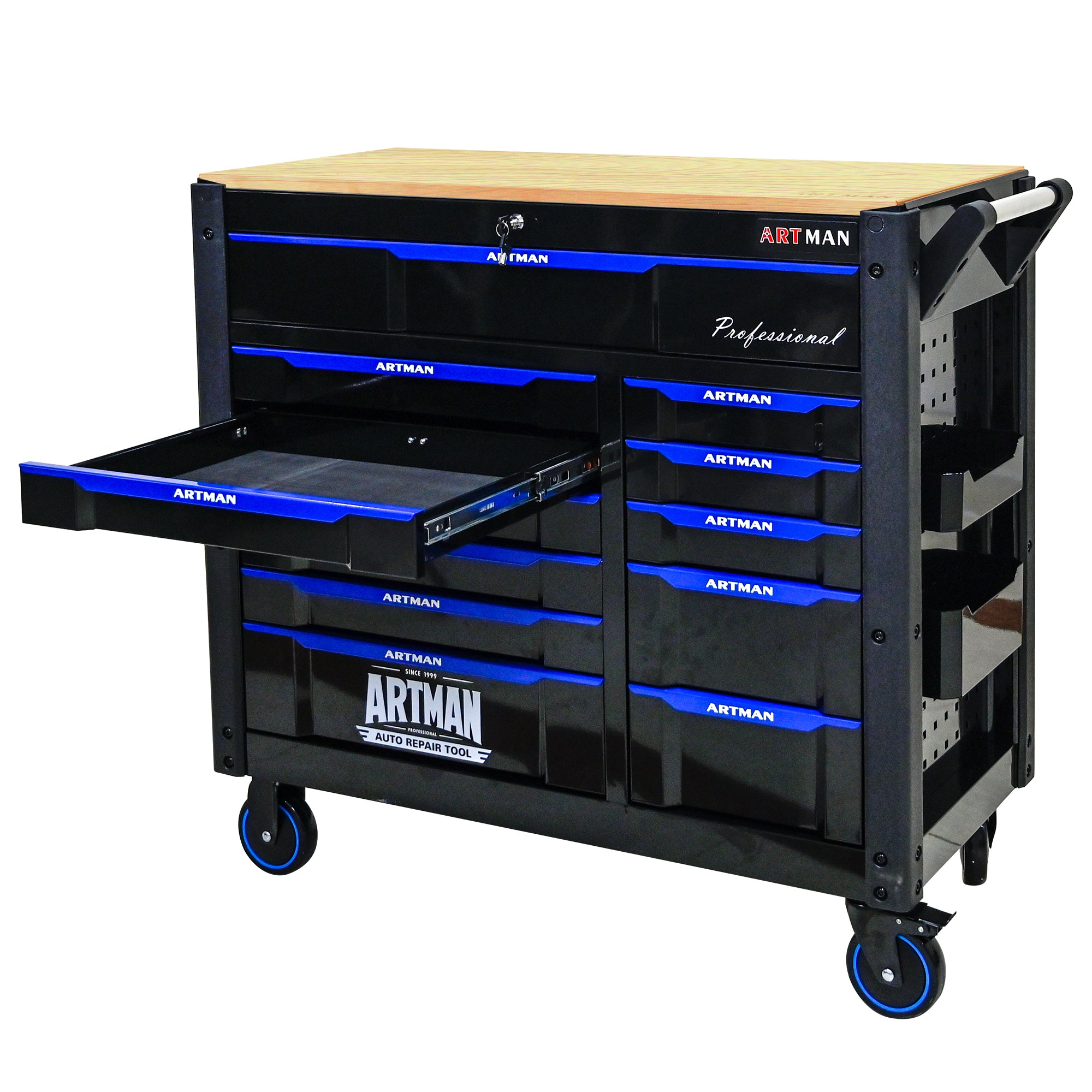 12-Layer Multi-Purpose Rolling Tool Cart with Wooden Countertop - Perfect for Garage, Workshop, and Home Organization