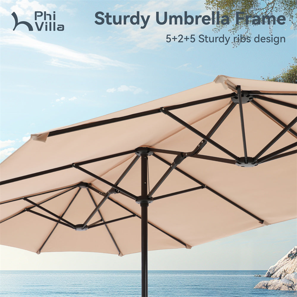 PHI VILLA 13ft Large Double Sided Outdoor Patio Umbrella with Crank & Tilt - Sun Shade for Pool, Garden, Deck, Backyard, Beach & Outdoor Dining