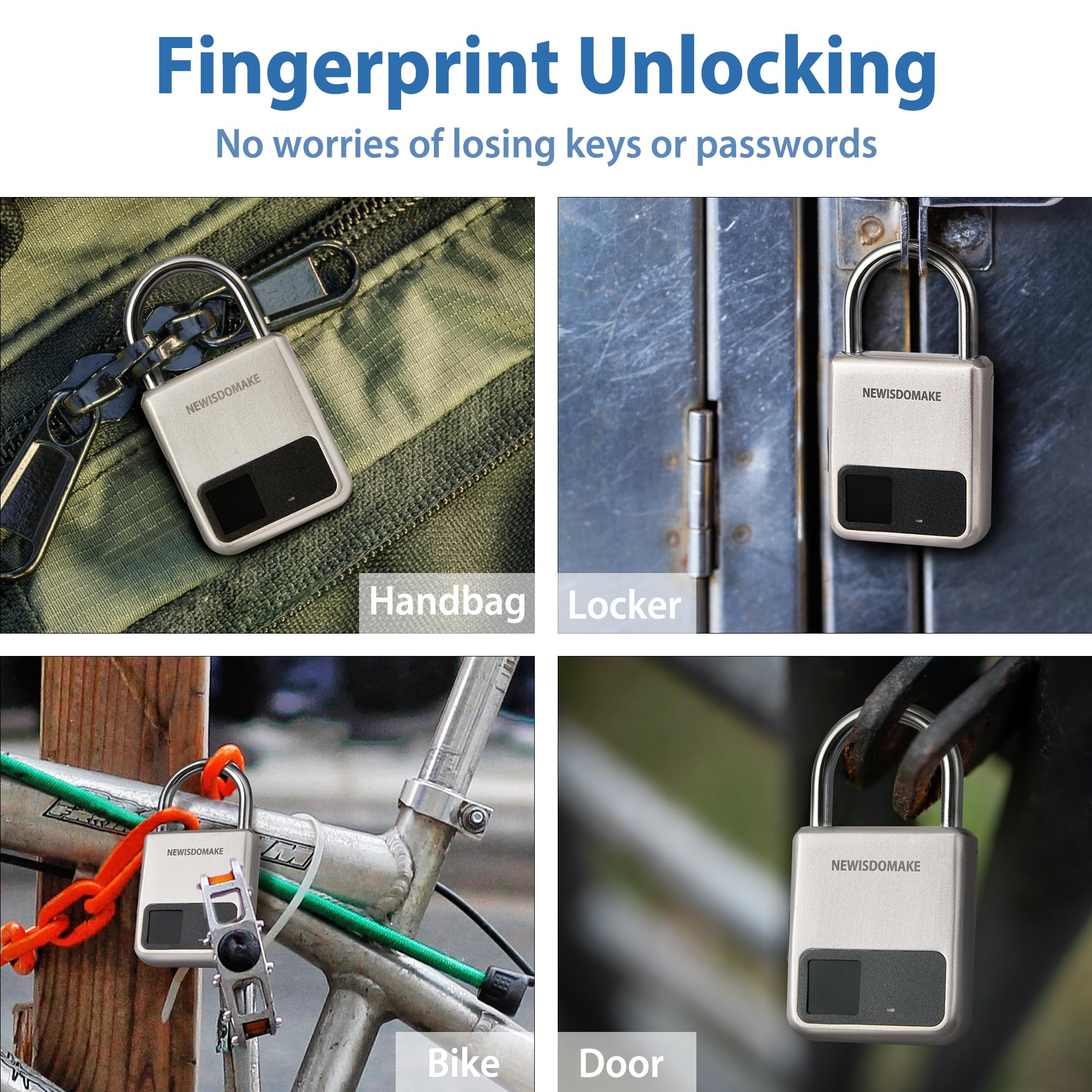 Smart Fingerprint Padlock with USB Charging - Biometric Lock for Luggage, Backpack, Gym Locker & Travel Security - Gold Digital Lock for Home, Office & Outdoor Use