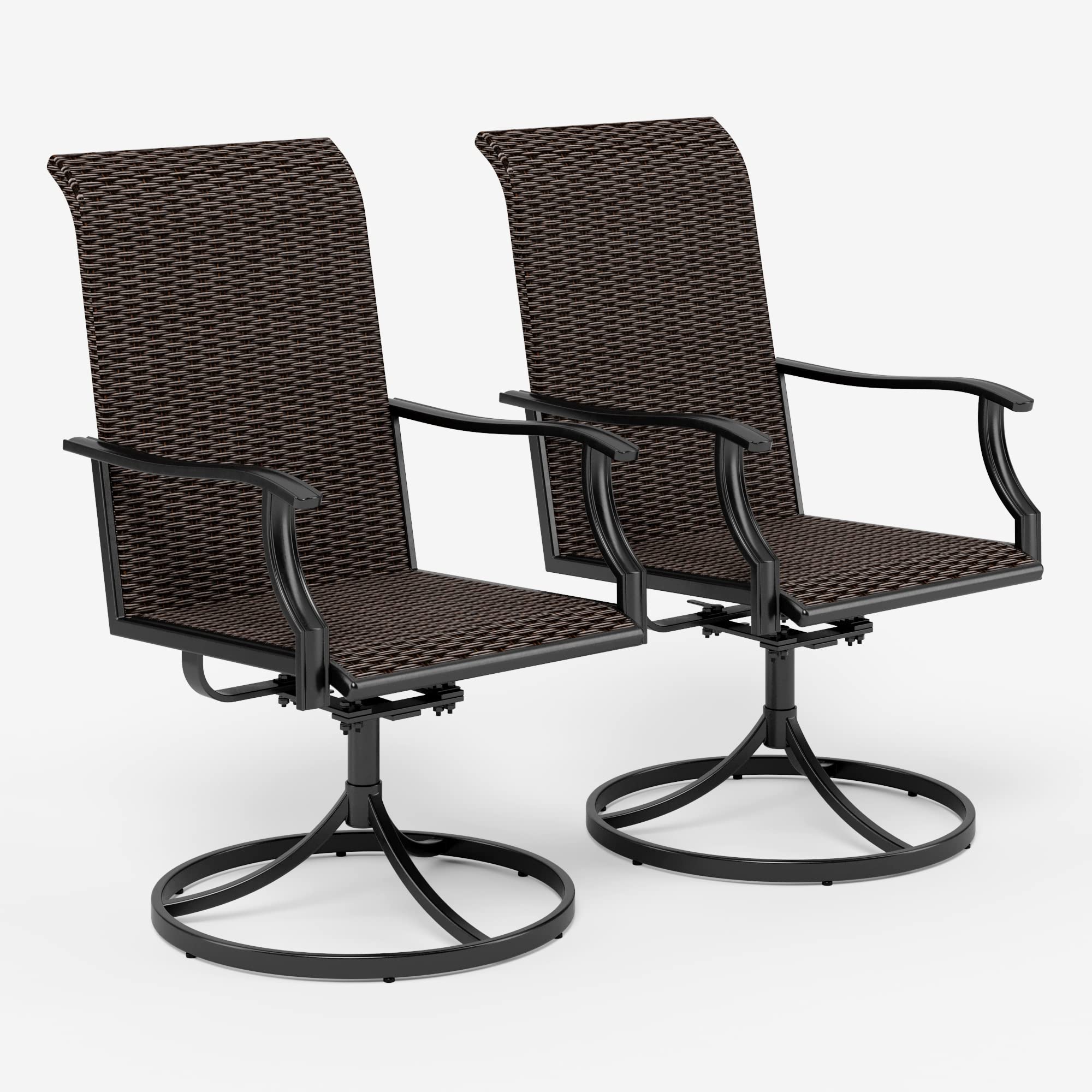 2-Piece Patio Swivel Dining Chairs Set - High Back Wicker Rattan Outdoor Chairs for Garden, Lawn, Backyard, Porch & Deck - Perfect for Outdoor Entertaining & Relaxation