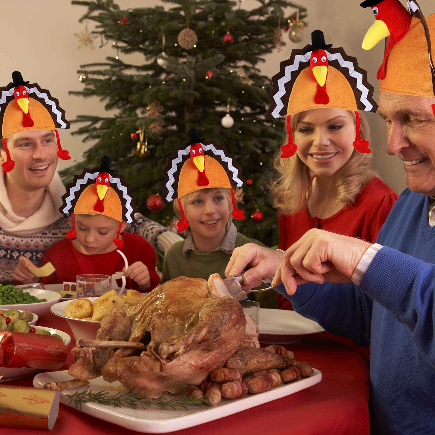 2 Pack Thanksgiving Turkey Hats - Fun Novelty Costume Hats for Thanksgiving Parties, Dress Up Accessories & Holiday Celebrations - Perfect for Family Gatherings, Turkey Trots & Festive Photo Booths