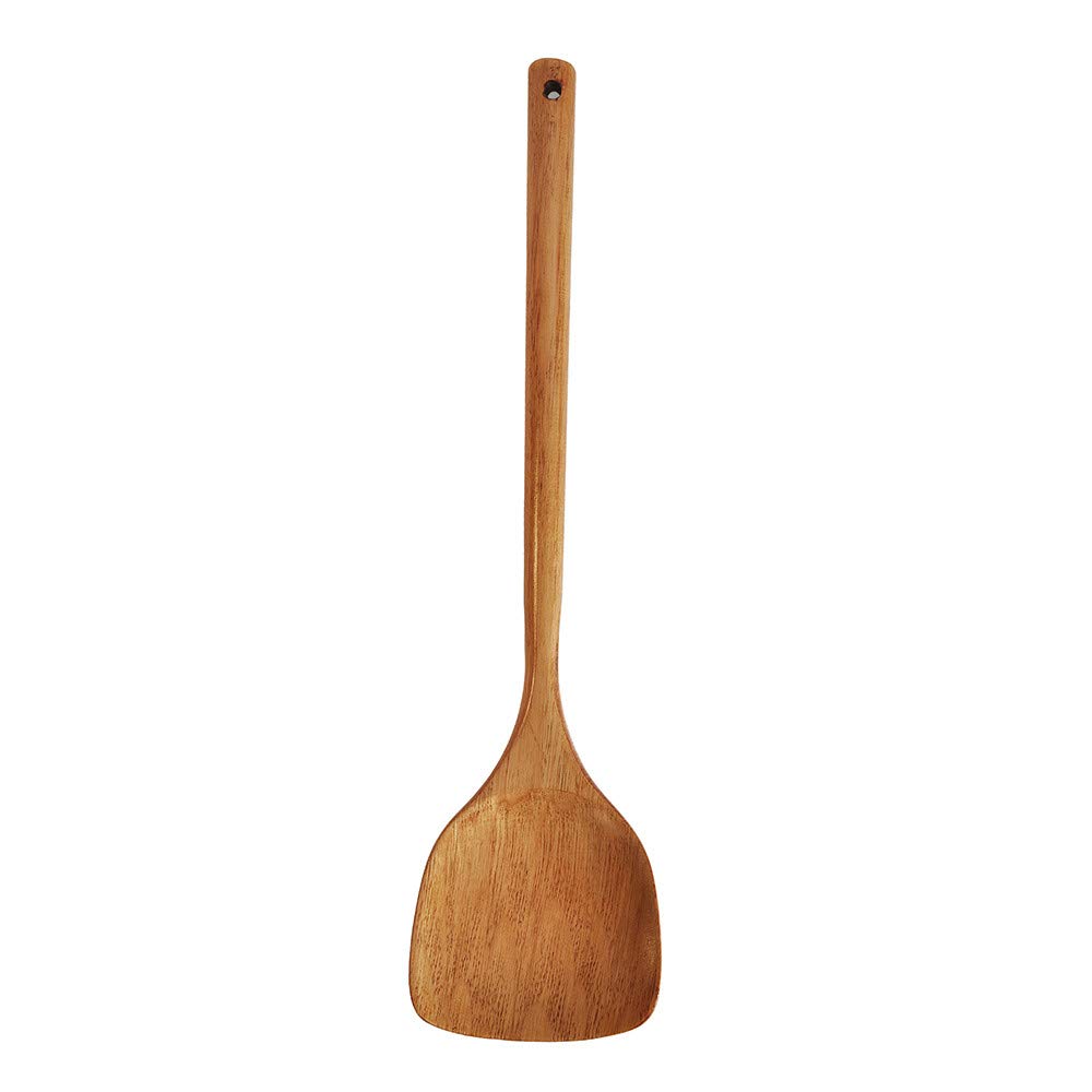 Non-Stick Wooden Rice Scoop Spatula - Long Handle Cooking Utensil for Wok, Kitchen & Dining - Perfect for Stir-Frying, Serving Rice & Cooking - Set of 6 Wooden Table Mats Included