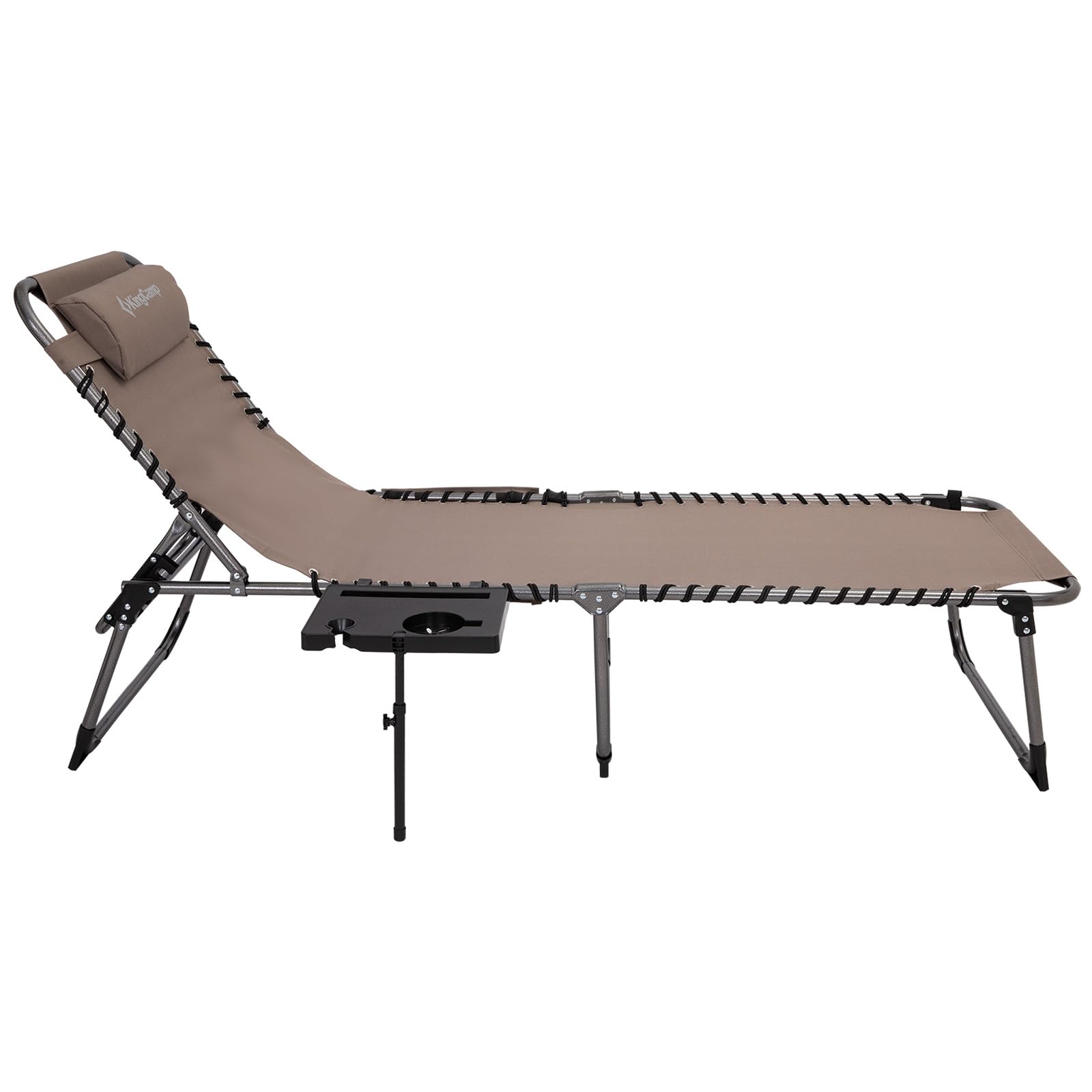 KingCamp Folding Chaise Lounge Chair - Portable Outdoor Recliner for Beach, Pool, Patio, Camping & Backyard Relaxation with Adjustable Backrest, Pillow & Side Table (Beige, 1 Pack) - Perfect for Sunbathing, Picnics, and Outdoor Lounging