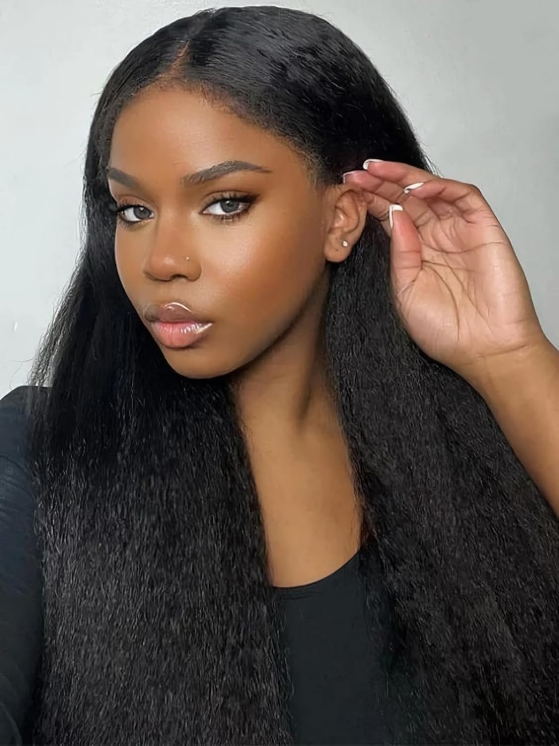 4C Edges Kinky Straight Lace Front Wigs Human Hair - 13x6 HD Transparent Lace Frontal Wig with Curly Baby Hair | Glueless, Pre-Plucked, Bleached Knots | 150% Density, 14 Inches | Perfect for Daily Wear, Cosplay & Protective Styling