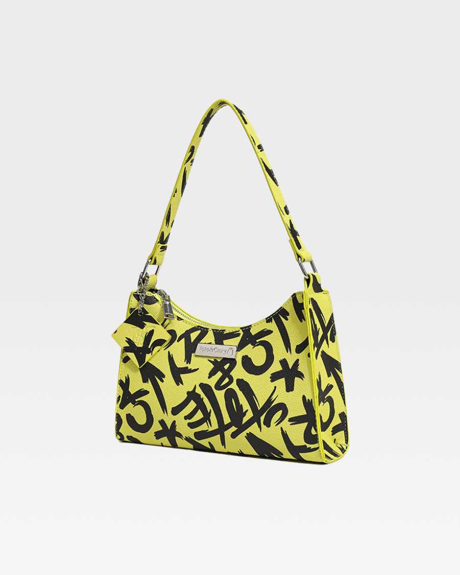 Trendy Yellow Graffiti Shoulder Bag for Women & Men - Stylish Crossbody Purse for Streetwear, Travel & Daily Use