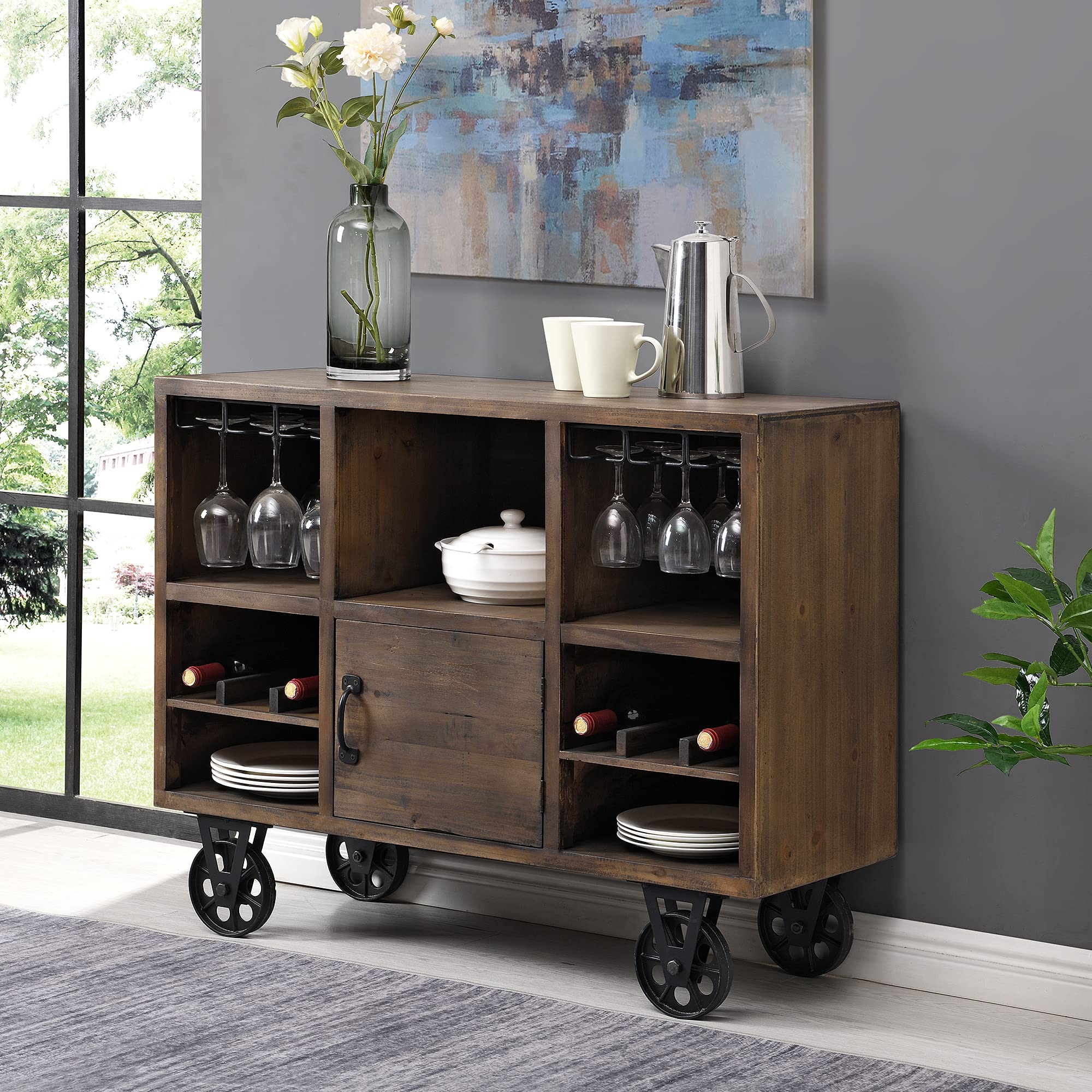 FirsTime & Co. Brown Brunswick Kitchen Cart - Portable Kitchen Island with Storage, Industrial Style Wood & Metal Rolling Cart, 39.5