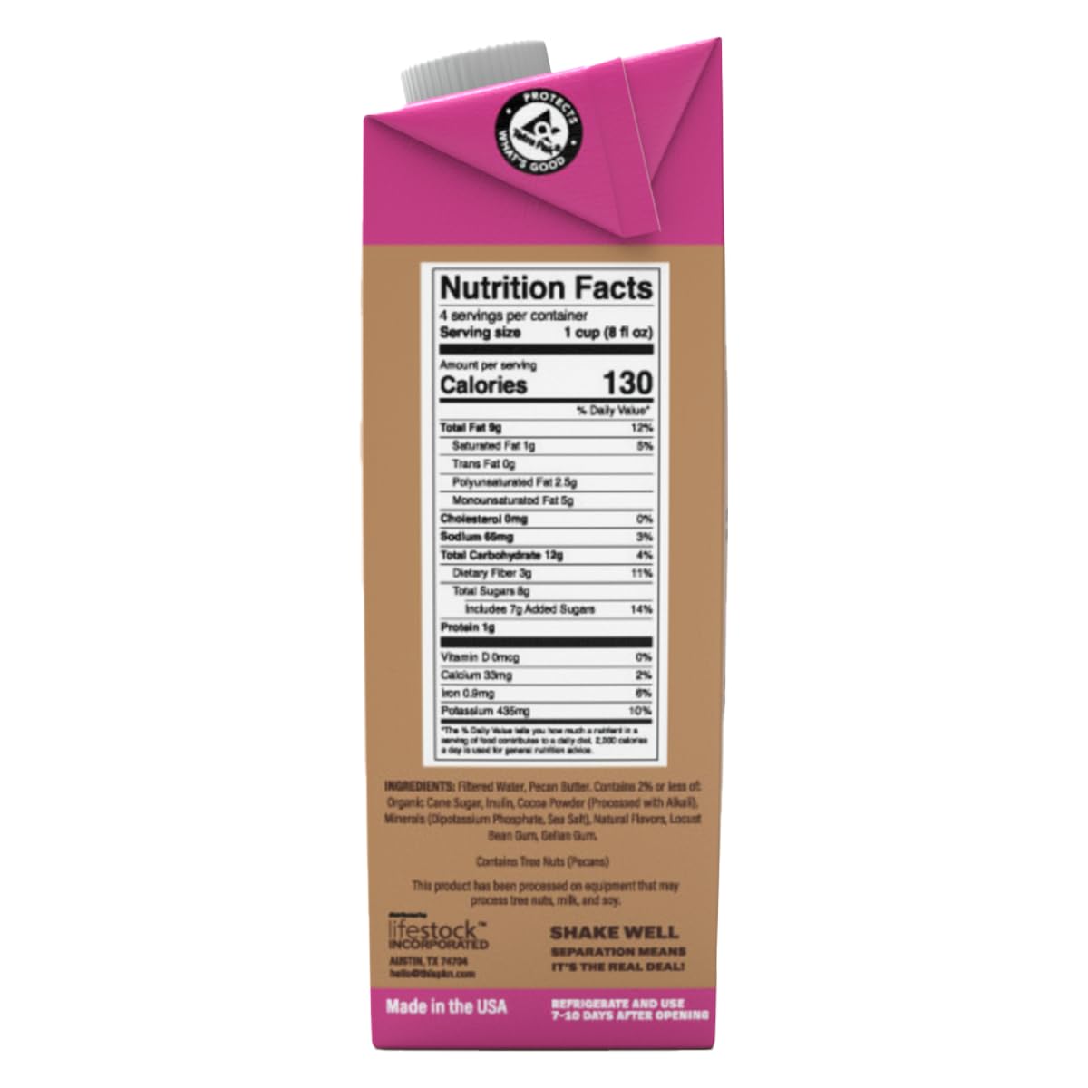 Organic Pecan Nut Milk Chocolate - Dairy-Free, Vegan Chocolate Milk Alternative Made with Real Texas Pecans | No Added Sugar, Non-GMO, Lactose-Free | Perfect for Baking, Coffee Creamer & Healthy Snacking (32oz, 6-Pack)
