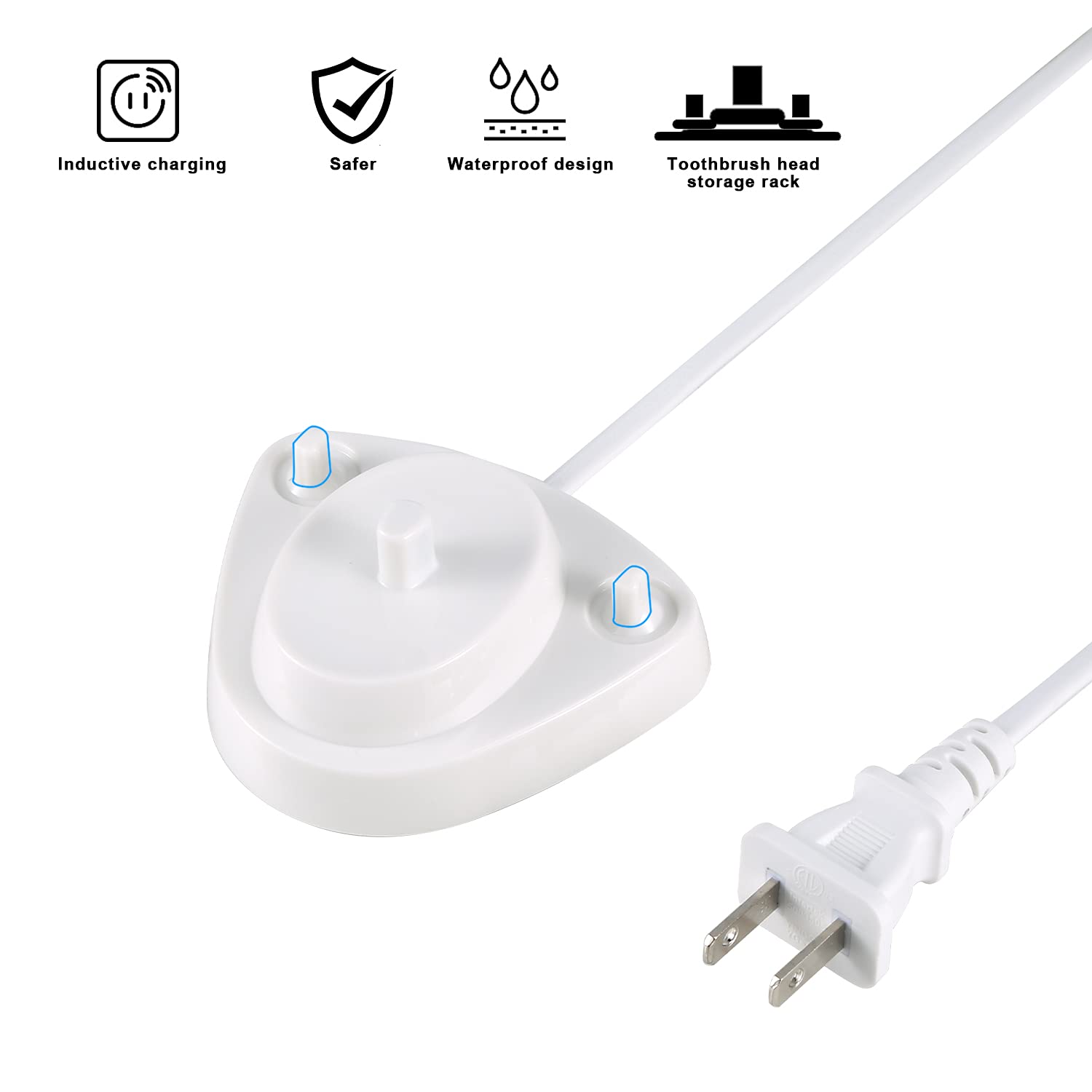 Oral-B 3757 Electric Toothbrush Charger - Portable Inductive Charging Base with Power Cord, 2 Toothbrush Head Holders & 2 Dust Caps - Perfect Travel Replacement for Oral-B Smart Series (Ideal for Home, Office & Vacation Use)