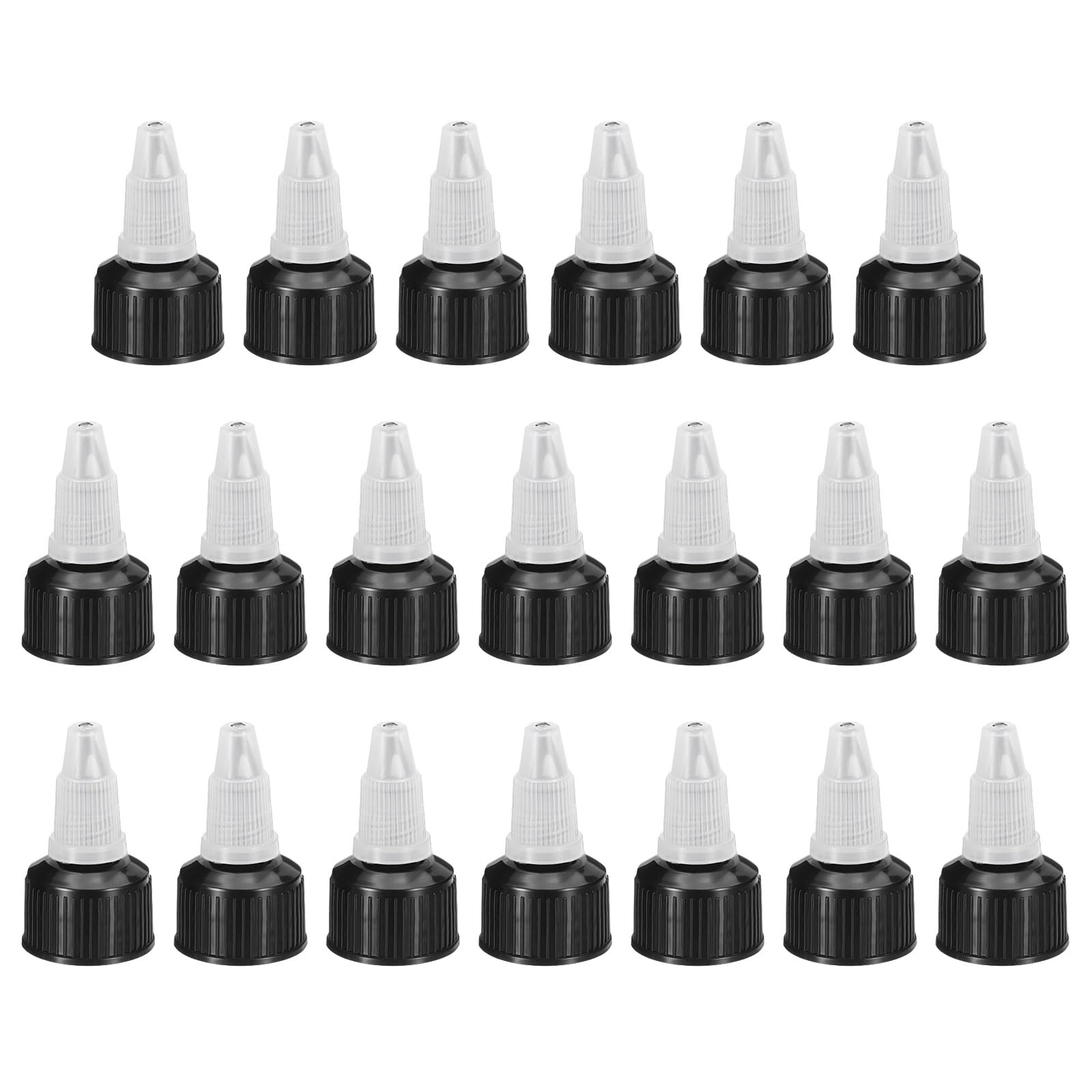 PATIKIL 20/410 Twist Bottle Caps - 20PCS Black Plastic Ribbed Edge Squeeze Bottle Replacement Caps with Foam Gasket for Paint, Glue, Condiments & DIY Dispensing - Perfect for Art Supplies, Kitchen & Craft Bottles