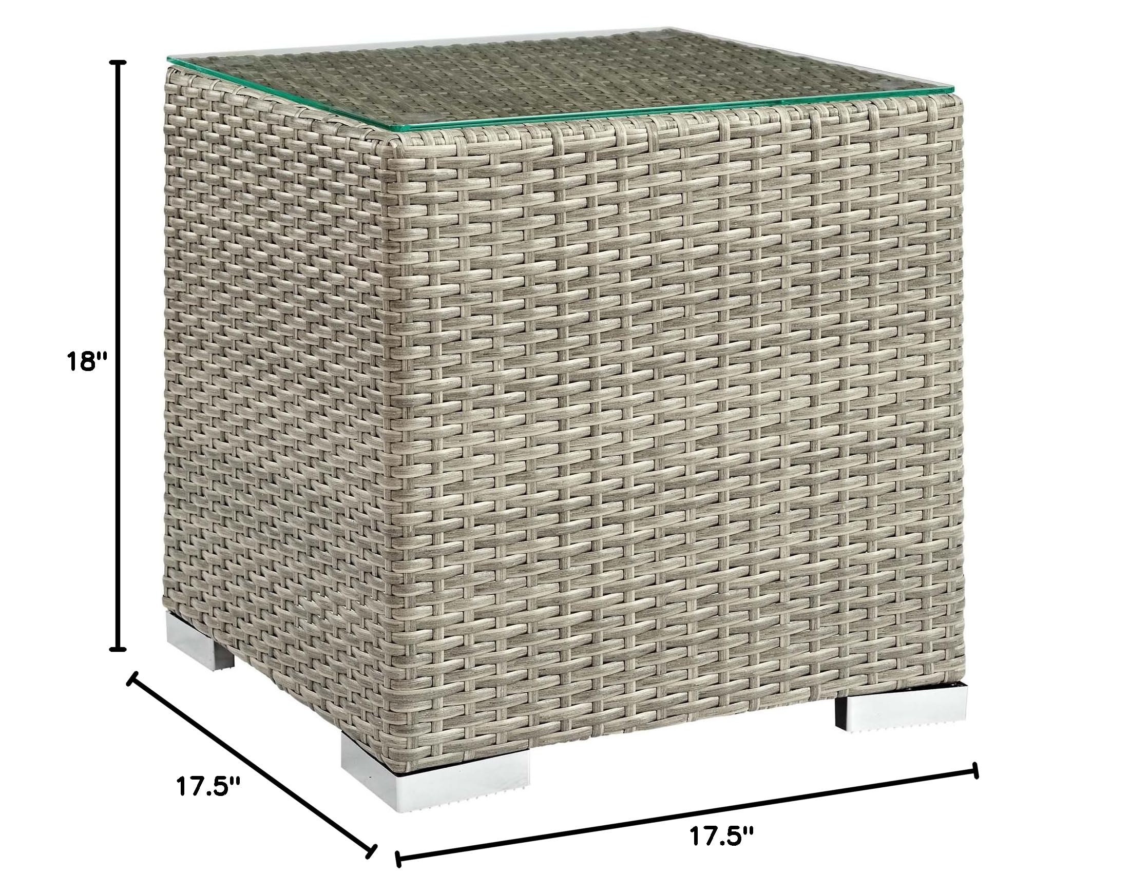 Modway Repose Light Gray Wicker Rattan Outdoor Patio Side Table with Glass Top - Perfect for Poolside, Garden, and Backyard Relaxation