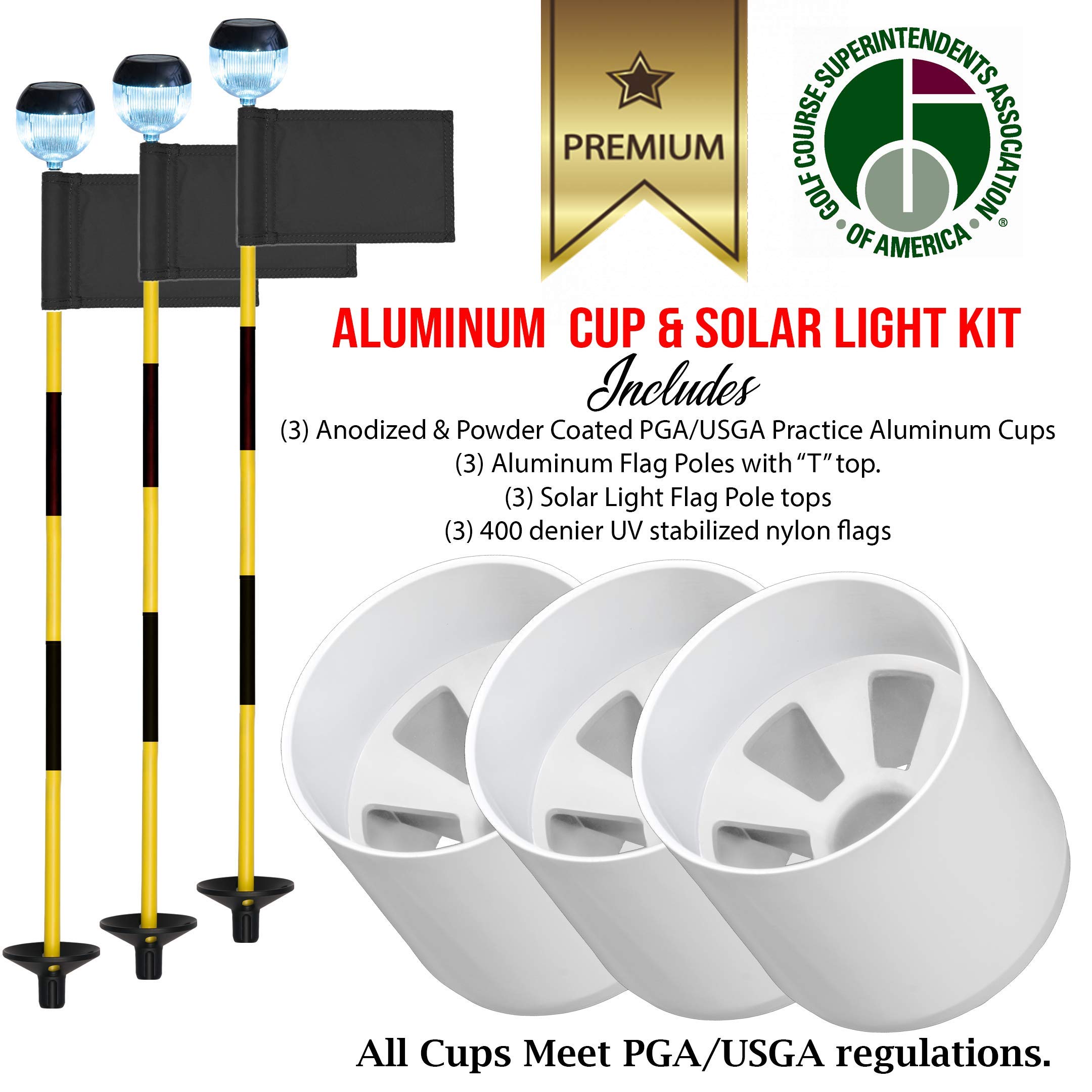 Premium Golf Flag & Cup Practice Set - 3 Mini Putting Green Flags, Poles & Cups for Backyard & Indoor Training | Perfect for Home, Office & Outdoor Golf Practice