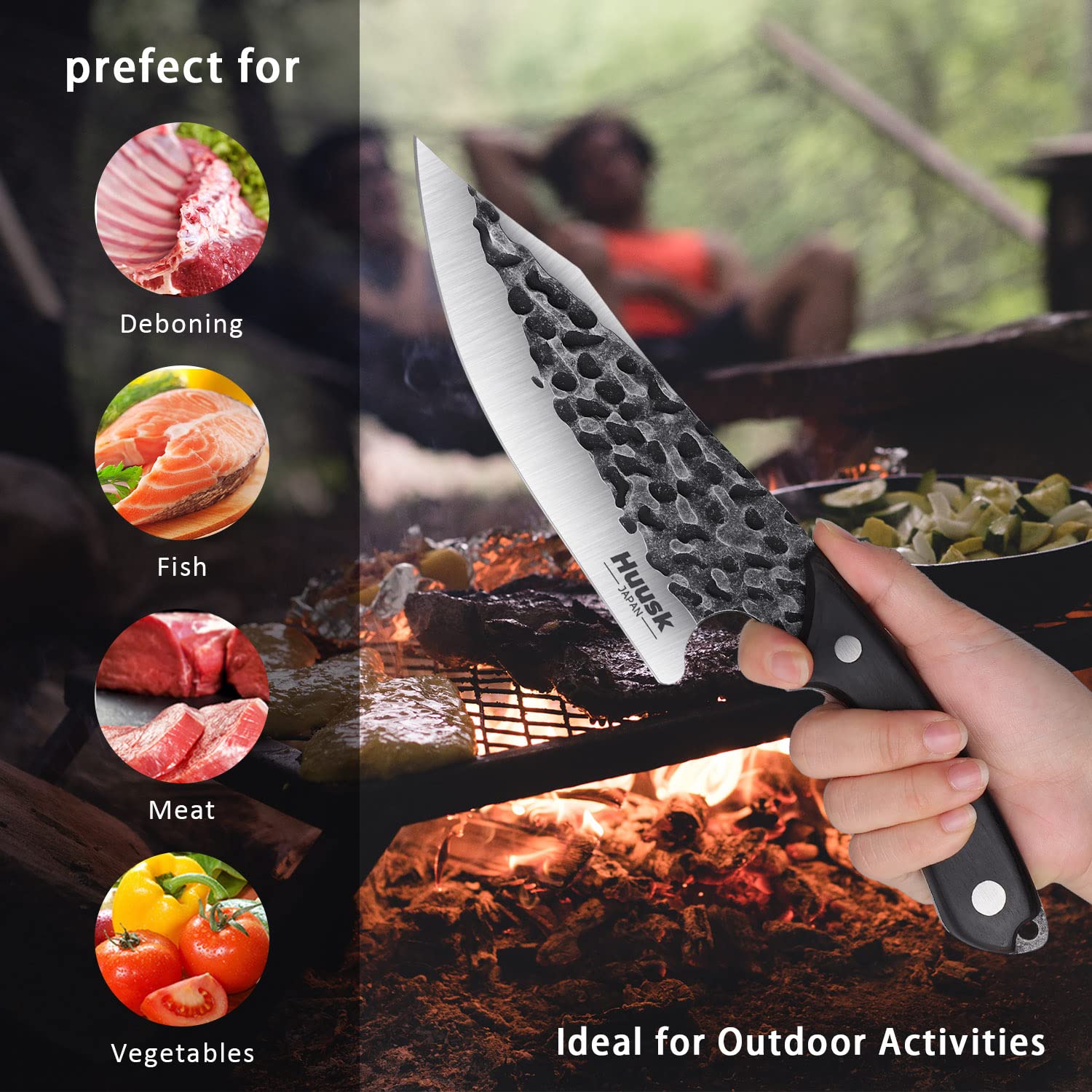 Premium Huusk Chef Knife & Camping Knife Set - High-Quality Japanese Stainless Steel Blade with Leather Sheath & Gift Box - Perfect for Professional Cooking, Outdoor Adventures & Gifts