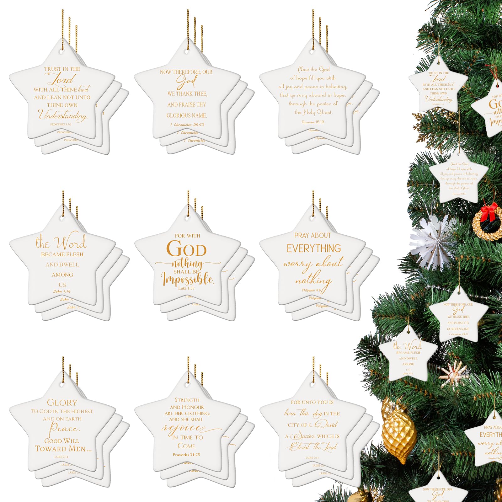 27 Pcs Christian Star Hanging Ornaments - Bulk Bible Verse Ceramic Religious Decor with Gift Bags - Perfect for Church Events, Mother's Day Gifts & Women's Bible Study Group Favors