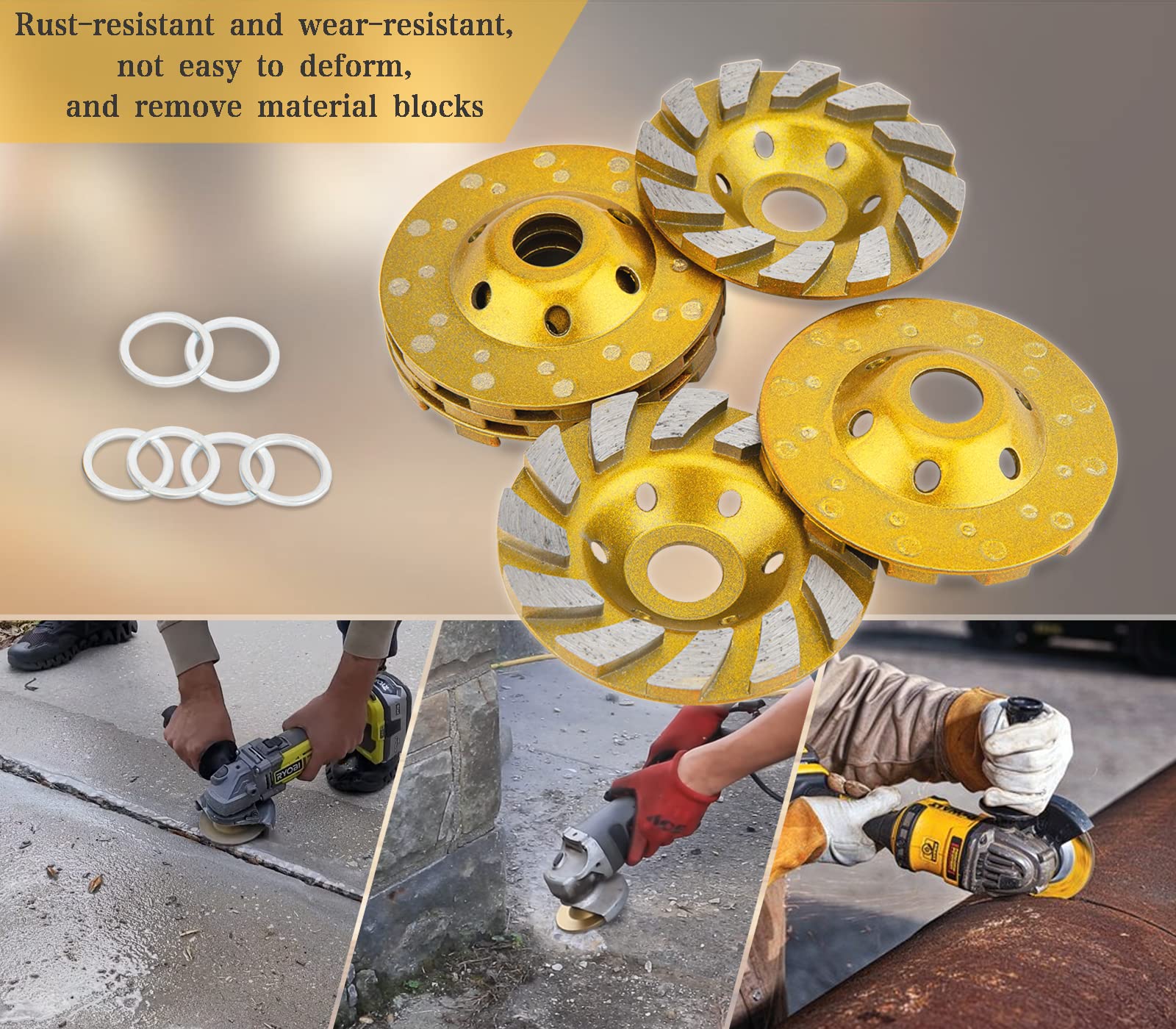 4 Inch Concrete Grinding Wheel - 6Pcs Turbo Diamond Cup Wheels for Angle Grinder, Granite, Marble, Masonry & Stone | 12 Segs Heavy Duty | Perfect for Surface Preparation, Polishing & Renovation Projects