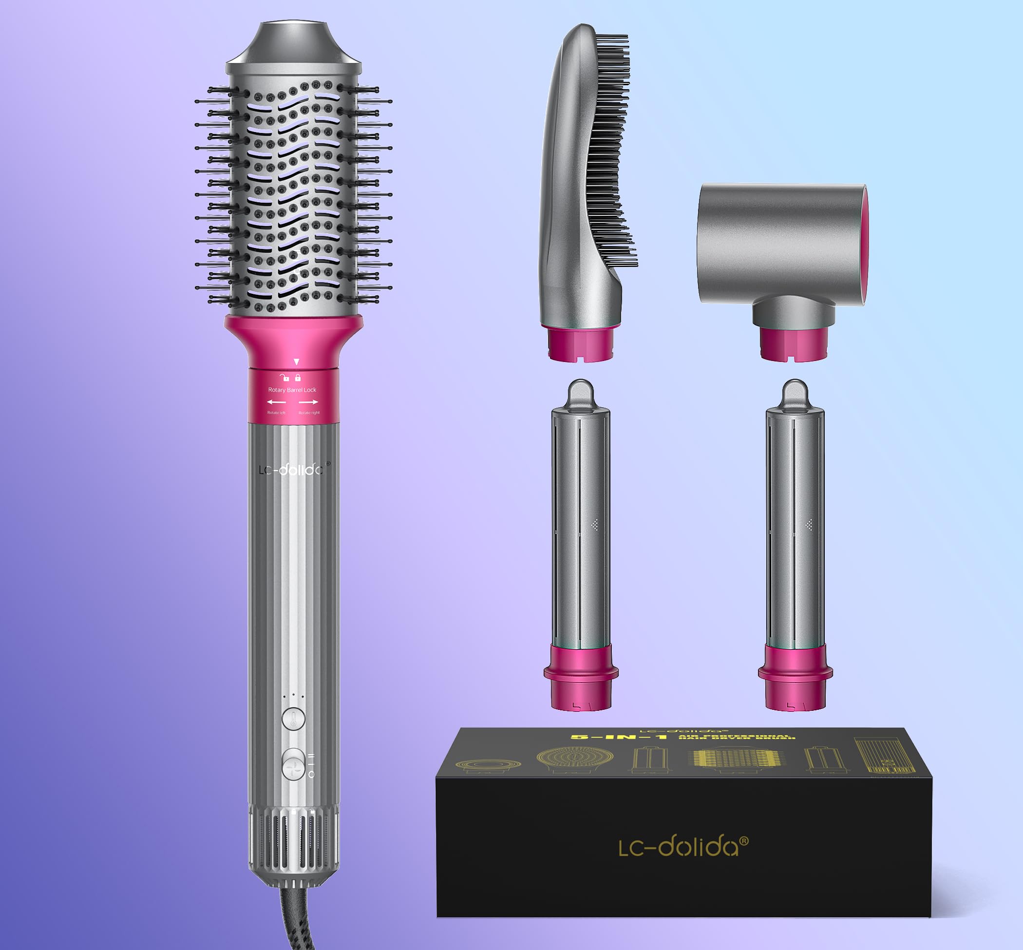 **LC-dolida 5-in-1 Professional Hot Air Styler & Hair Dryer Set – 1200W, 110V for Fast Drying, Curling, Volumizing & Straightening – Heat Damage-Free Styling – Silver | Perfect for Home, Salon & Travel Use**