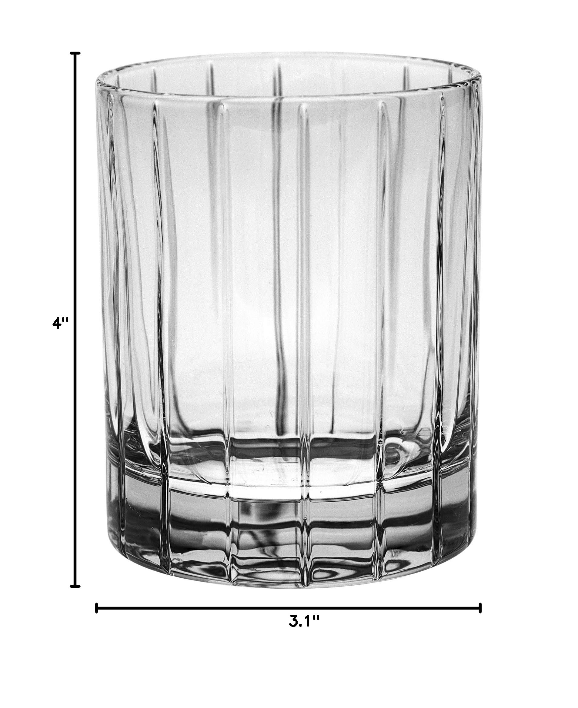 Barski Premium European Crystal Glass Set - 6 Double Old Fashioned Tumblers (13 oz) with Classic Clear Striped Design - Elegant Barware for Cocktails, Whiskey & Home Entertaining - Handcrafted in Europe