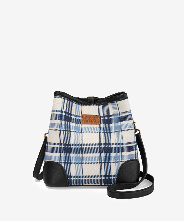 LEE Plaid Canvas Drawstring Bucket Crossbody Bag for Women - Stylish & Versatile Shoulder Purse - Perfect for Travel, Shopping & Everyday Use