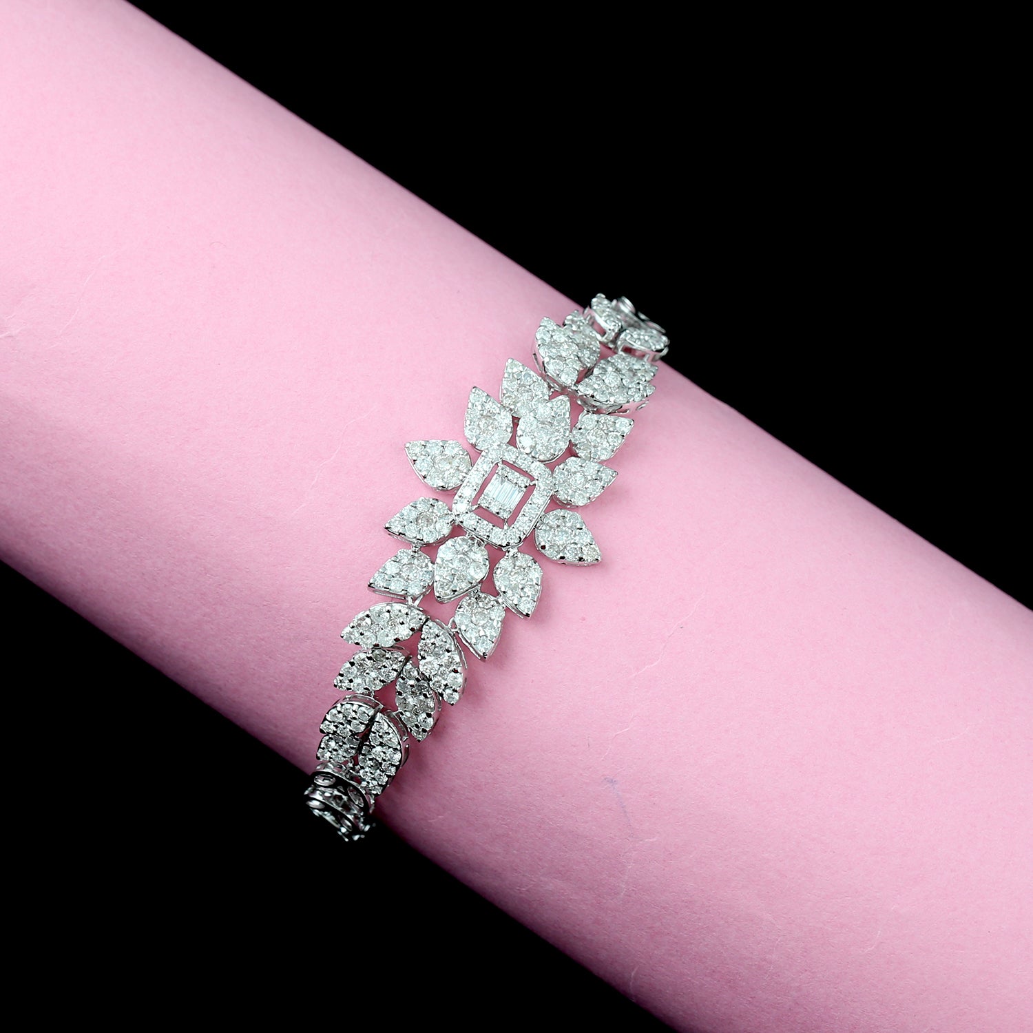 18K White Gold Pave Diamond Bracelet for Women - Flexible & Adjustable Design, Elegant Everyday Jewelry Gift for Her