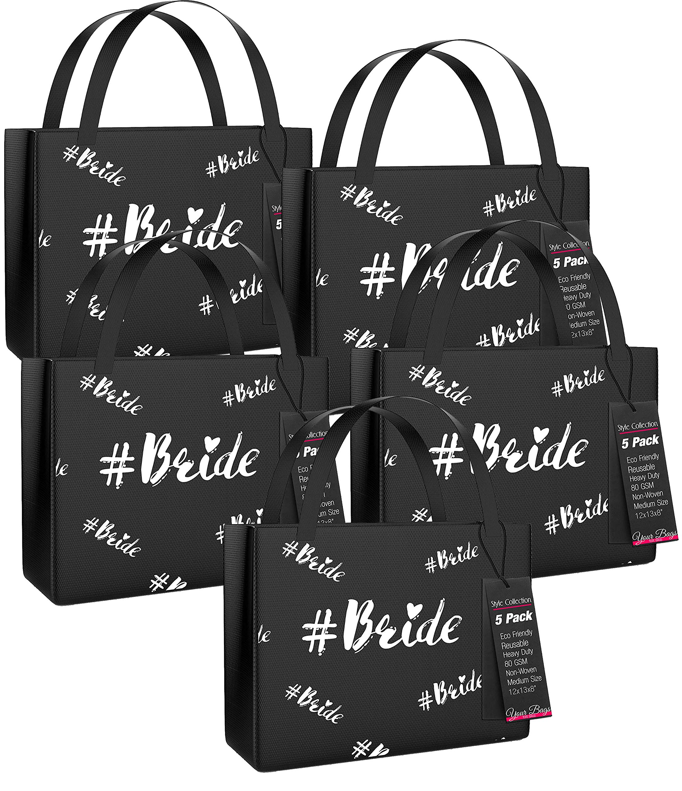 Bridesmaid Tote Bags 12x13 Inch - 5 Pack Wedding Party Gift Set for Bride Tribe, Team Bride Accessories & Bachelorette Party - Perfect for Bridal Shower, Wedding Prep & Girls' Getaway