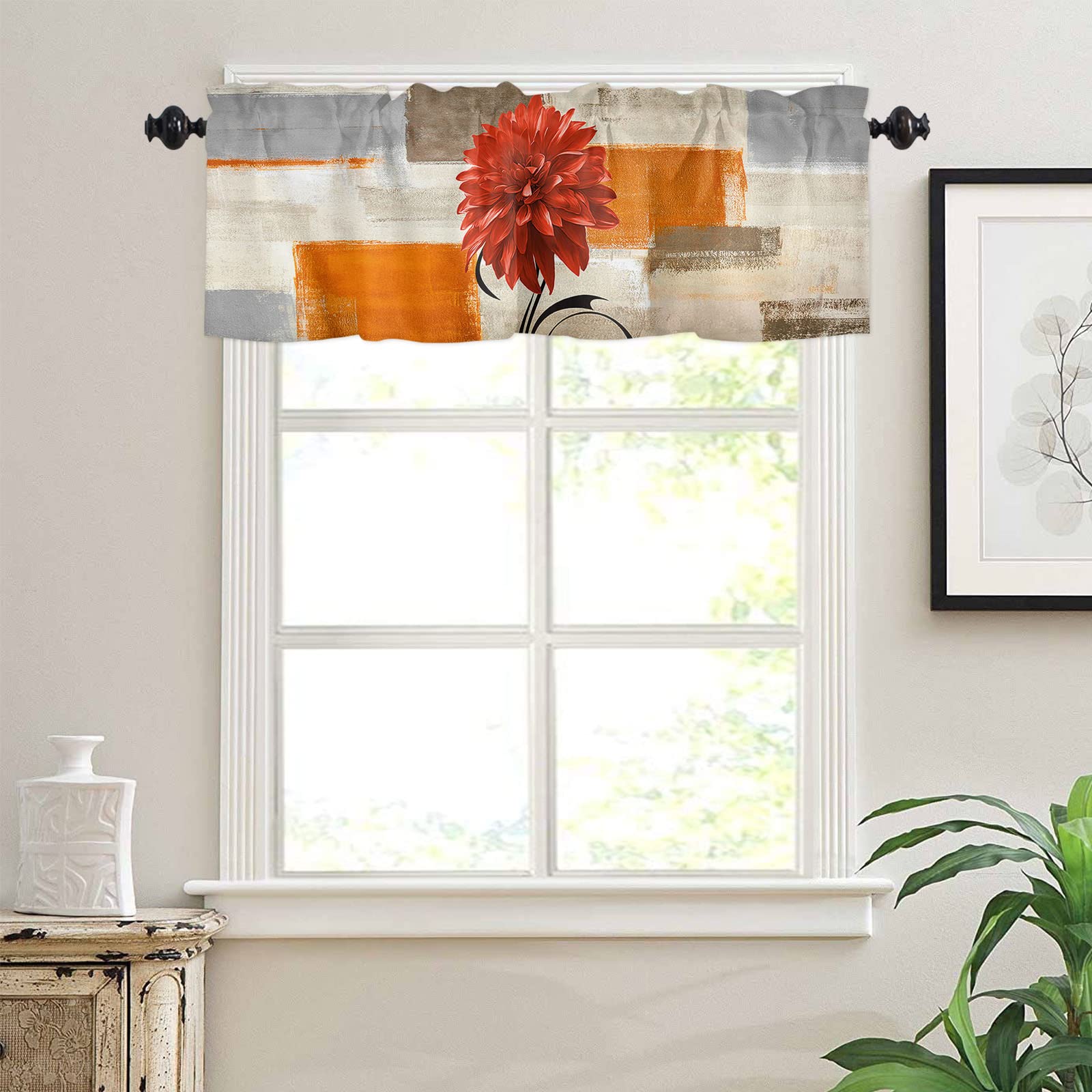 Abstract Graffiti Valance Curtain - Red Flower for Living Room & Kitchen Decor