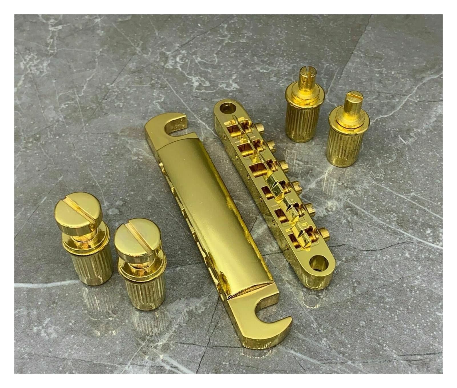 Gold Tune-O-Matic Bridge with String Saddle & Tailpiece Set for Electric Guitar - Perfect for Gibson Les Paul, SG & Other Solid Body Guitars