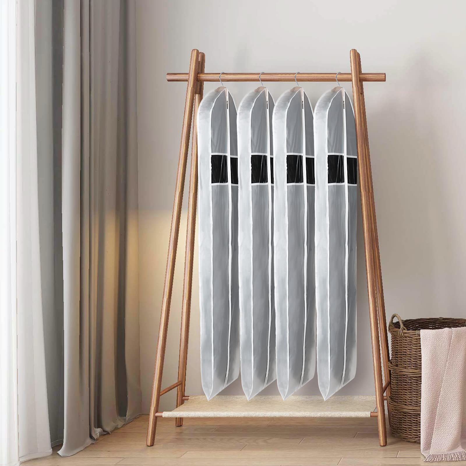Zilink 60-inch Clear Garment Bags for Storage - Heavy Duty Dress Cover with 3