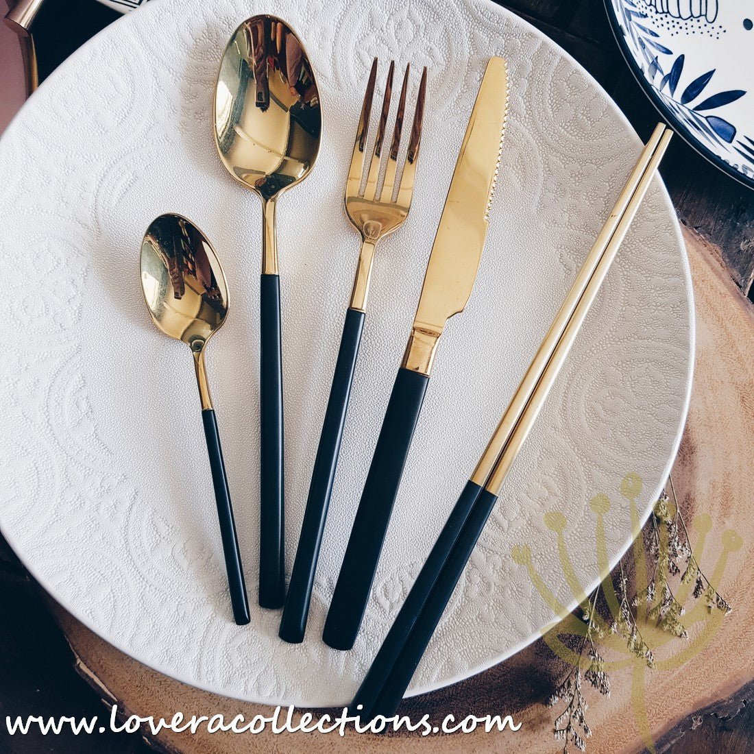 Premium Stainless Steel SS304 Gold Ion Plated Cutlery Set with Black Handles - Elegant Flatware for Fine Dining, Wedding Gifts & Home Entertaining
