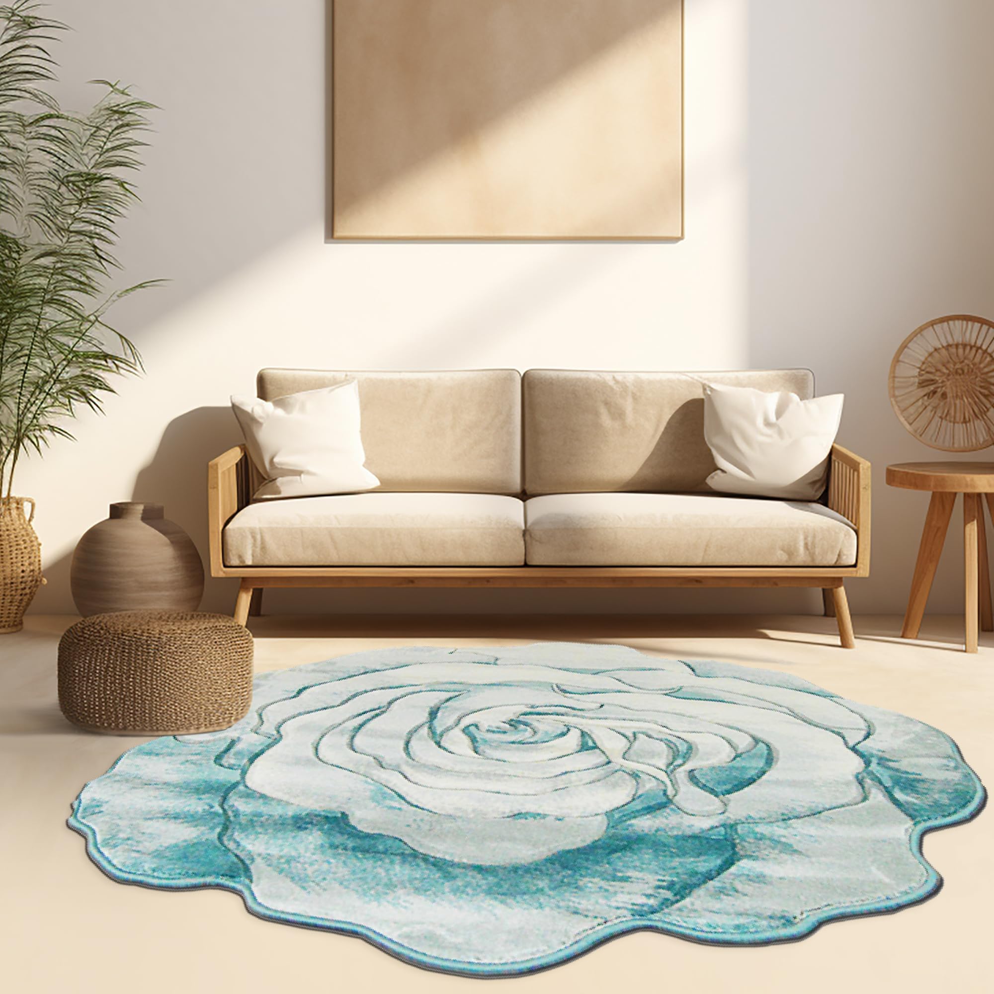 5ft Round Rose Area Rug - Soft Plush Flower Shaped Carpet for Bedroom & Living Room | Girly Home Decor in 304 Blue | Perfect for Nursery, Dorm Room & Cozy Spaces