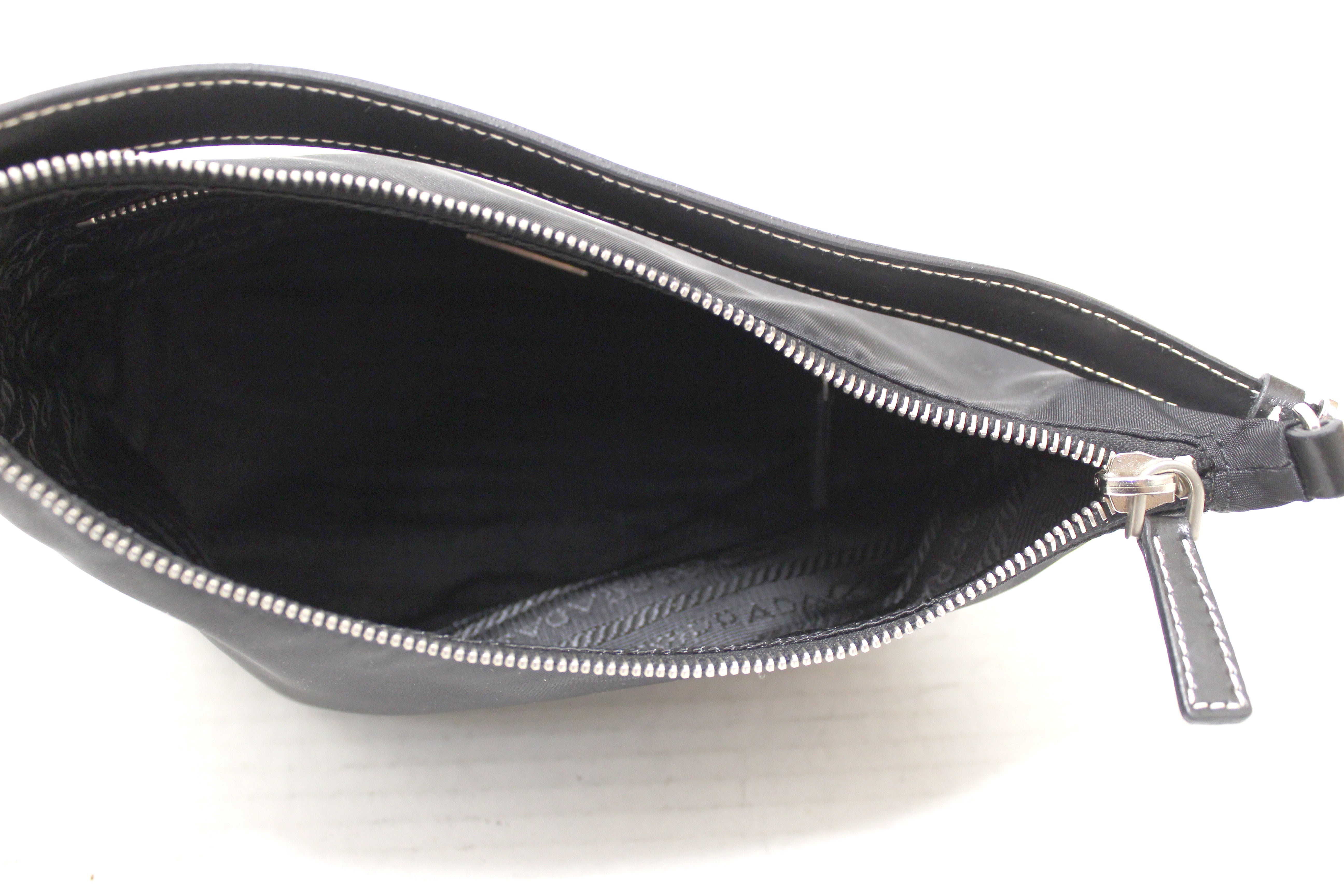 Authentic Prada Black Tessuto Soft Calf Leather & Nylon Mini Hobo Shoulder Bag for Women | Luxury Crossbody Purse for Everyday Use, Date Night & Travel Accessories