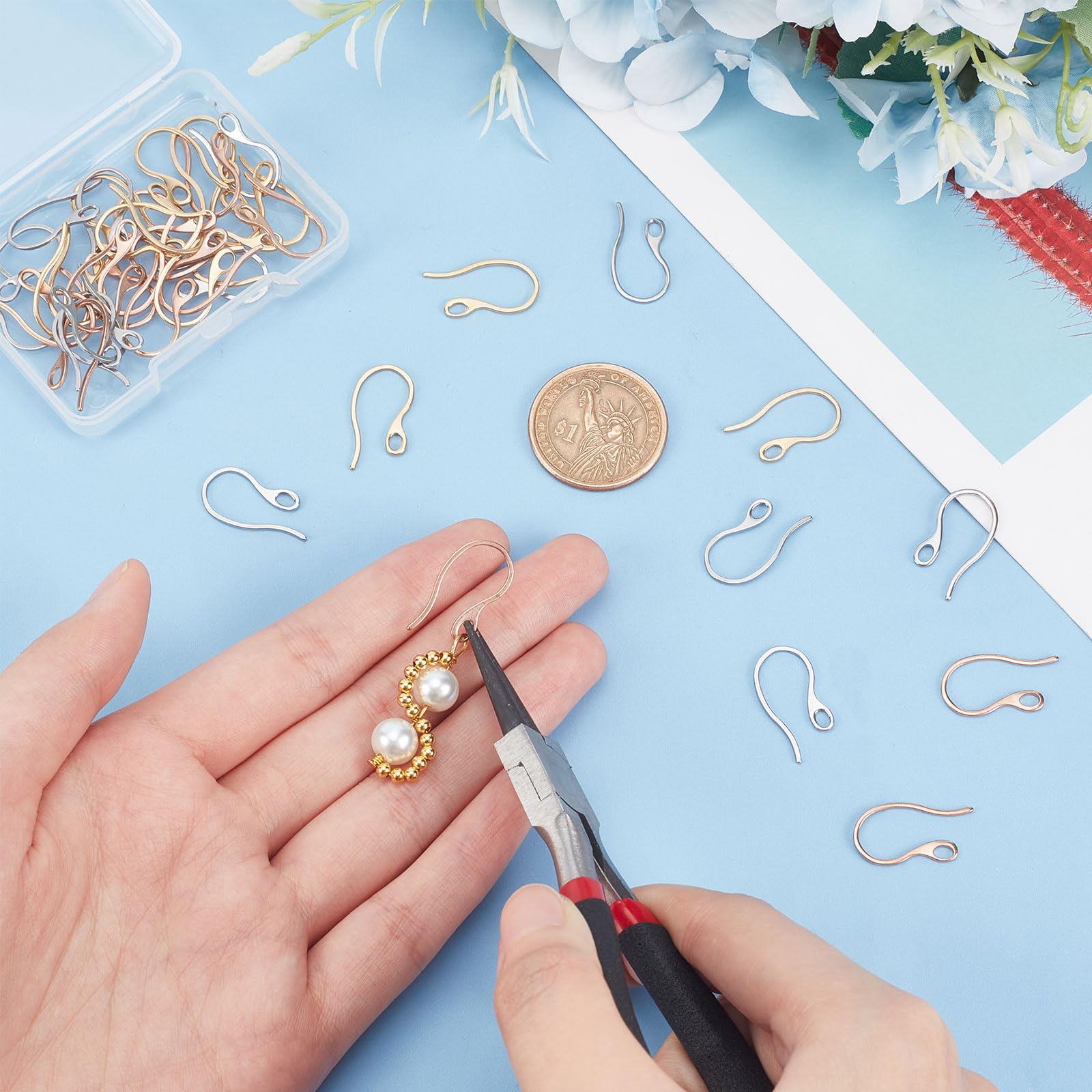 45pcs 3-Color 304 Stainless Steel Earring Hooks & Ear Wires with Loop - DIY Jewelry Making Supplies for Handmade Earrings, Gifts & Craft Projects
