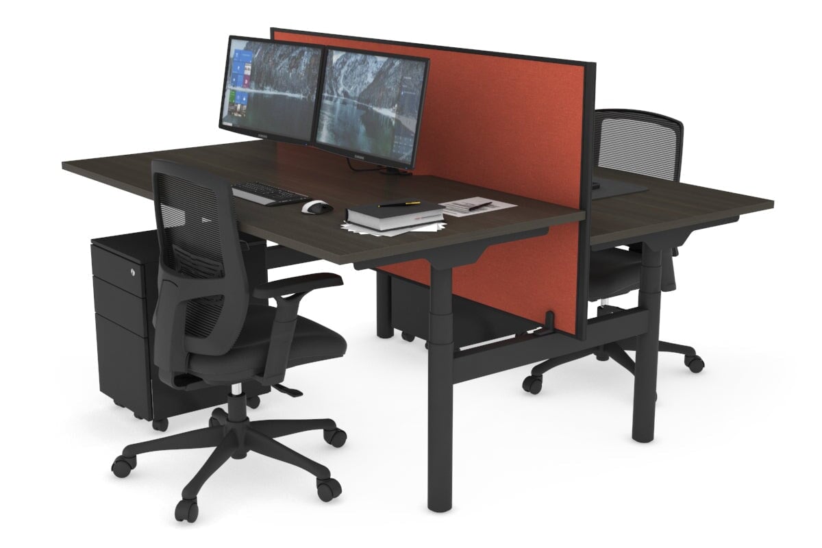 Flexi Premium Height Adjustable 2-Person H Bench Workstation - Black Frame [1400L x 800W with Cable Management] - Ideal for Office, Home Workspace & Collaborative Environments