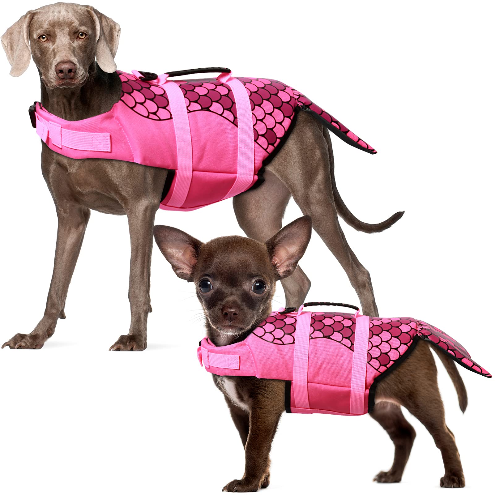 Durable Adjustable Ripstop Dog Life Jacket - Safety Vest with Rescue Handle for Small Medium & Large Dogs | Enhanced Buoyancy for Swimming, Boating & Water Activities | Eliminates Anxiety & Tension | Mermaid Style Pet Life Saver