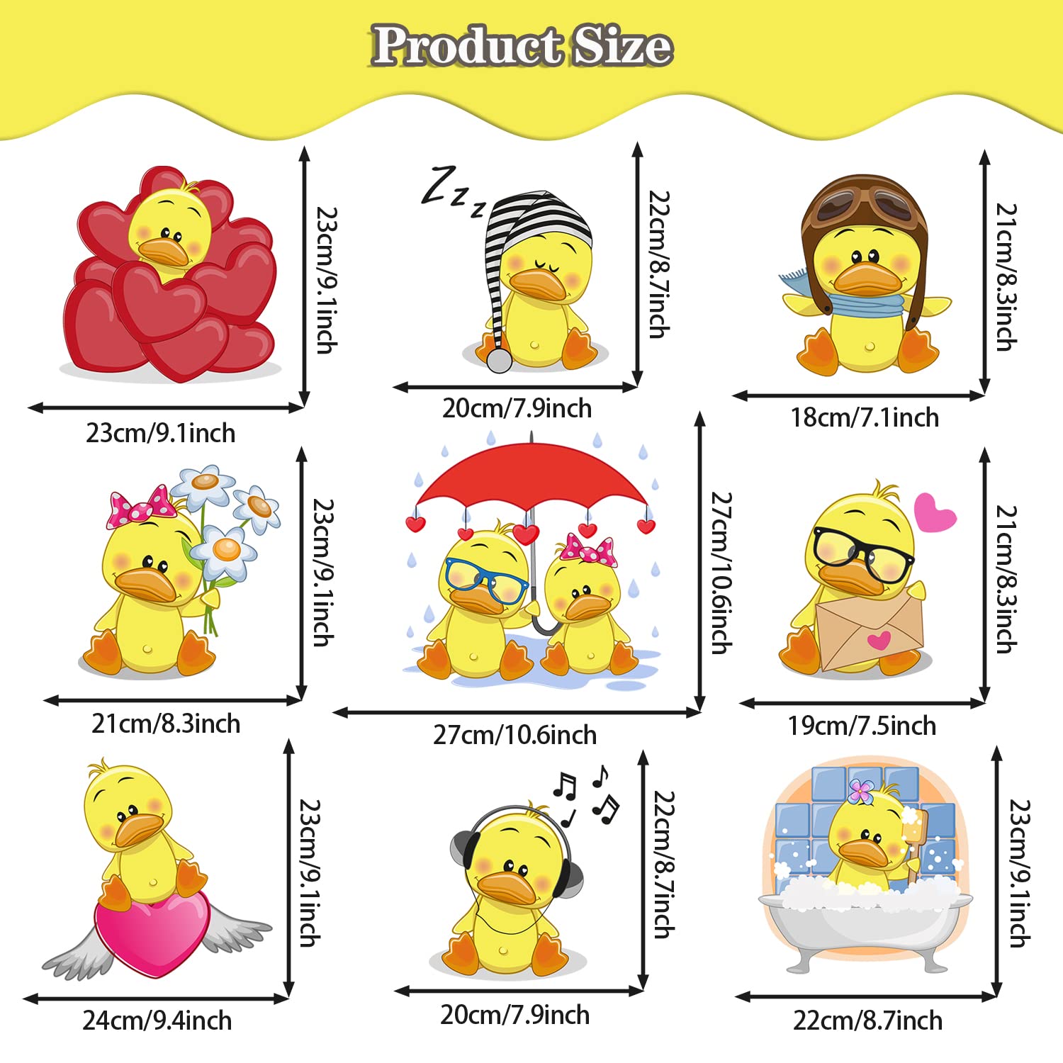 WOYINIS Cute Yellow Duck Wall Decals - Peel & Stick Removable Duck with Bubbles Sticker Set for DIY Kids Room, Playroom & Bathroom Decor - Perfect for Summer Nursery Wall Art and Baby Shower Decorations