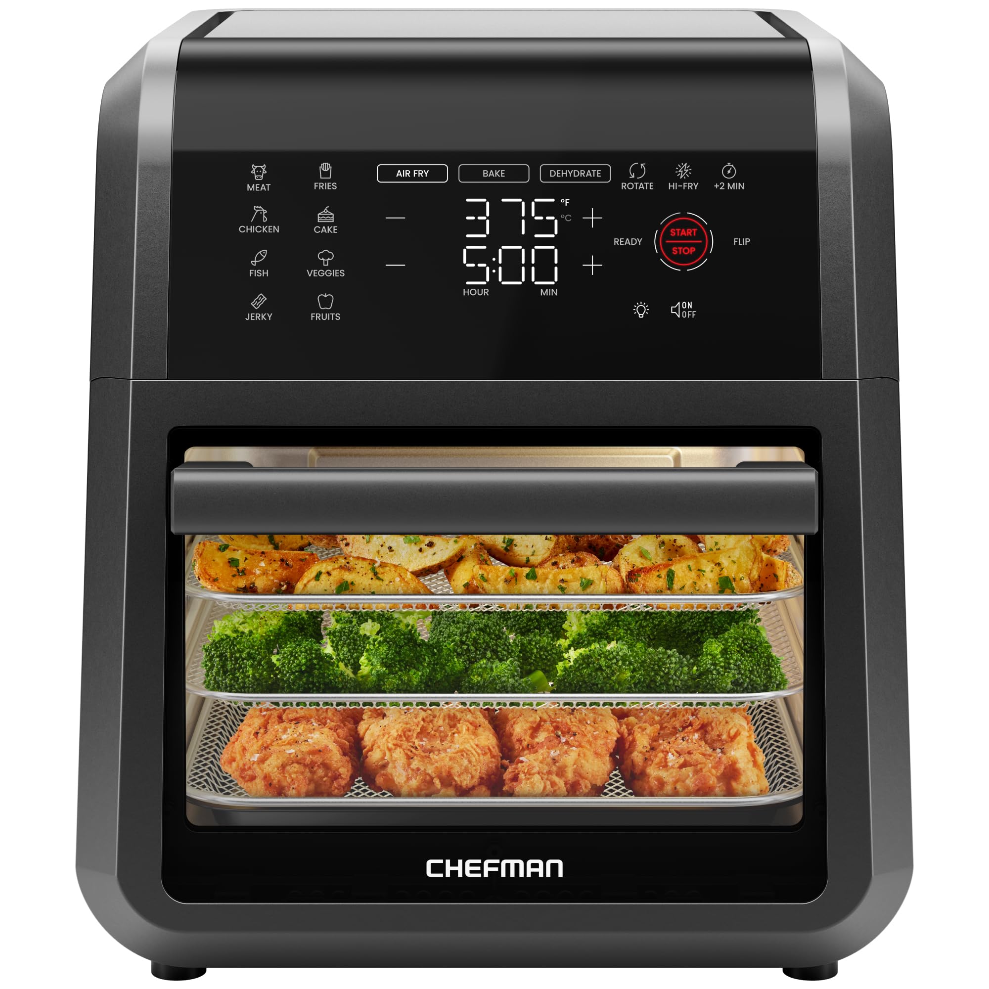 Chefman 12-Quart 6-in-1 Air Fryer Oven with Digital Timer & Touchscreen - Large Family Size Countertop Convection Oven, 12 Presets, Dishwasher-Safe Parts - Perfect for Healthy Cooking, Meal Prep & Family Gatherings