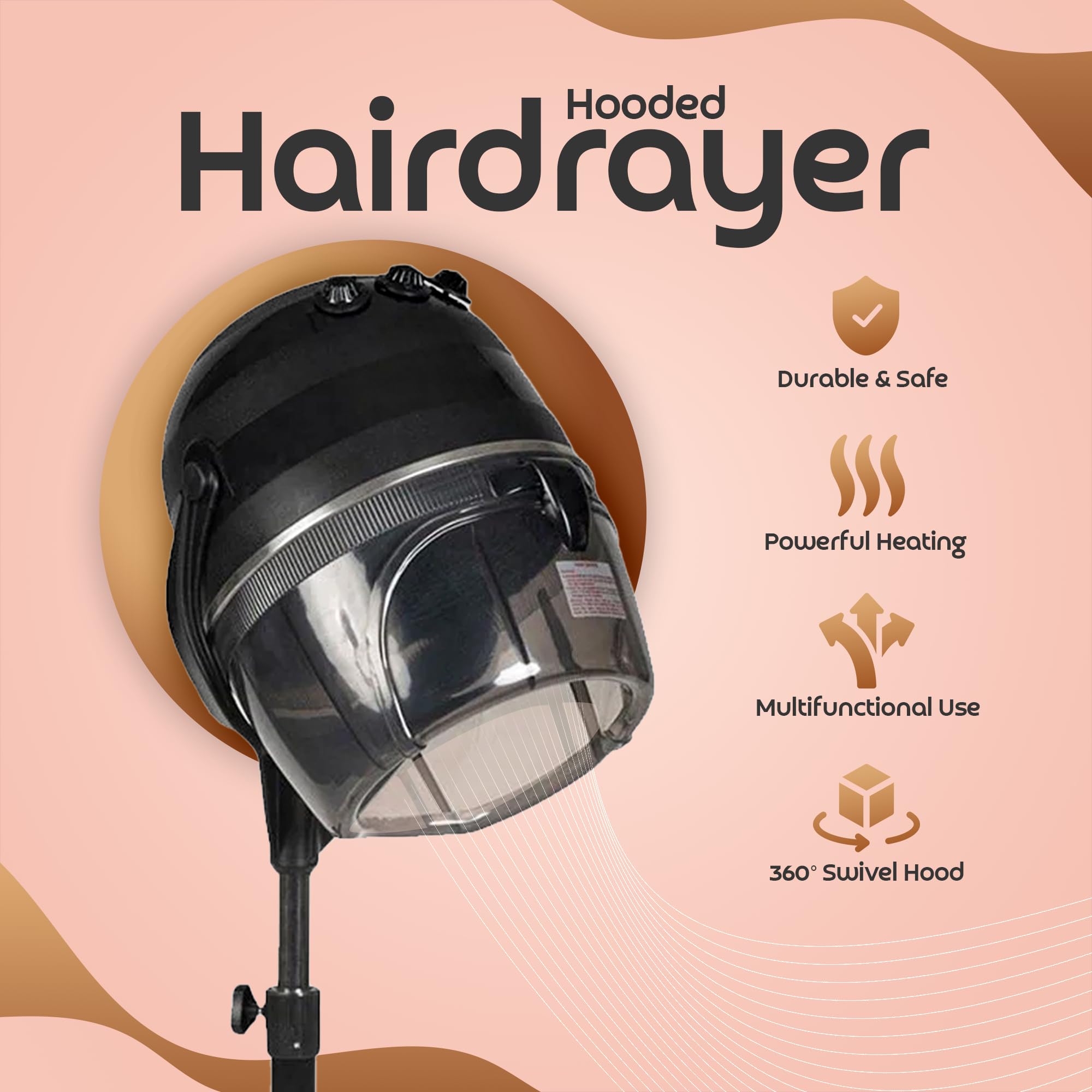 Professional Hooded Hair Dryer with Adjustable Stand - Timer & Heat Settings for Salon & Home Use | Perfect for Hair Styling, Drying & Deep Conditioning Treatments