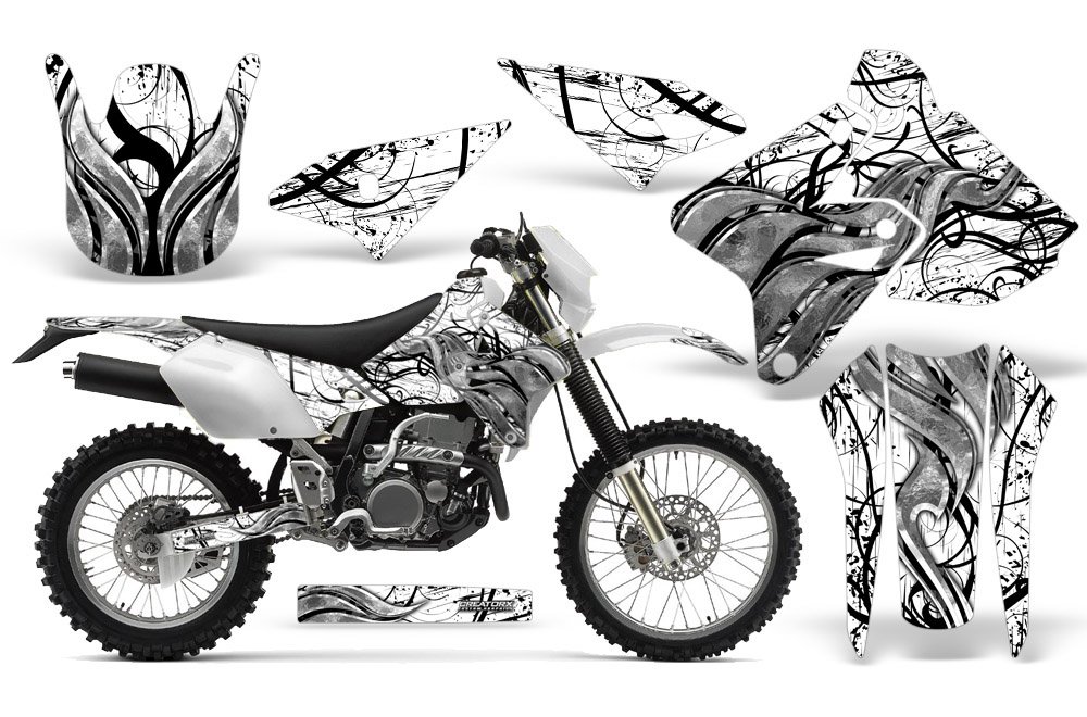 Suzuki DRZ400 DRZ400S Z400 E Graphics Kit Decals Stickers - Fire Blade White Design for Motorcycle Customization & Off-Road Adventure