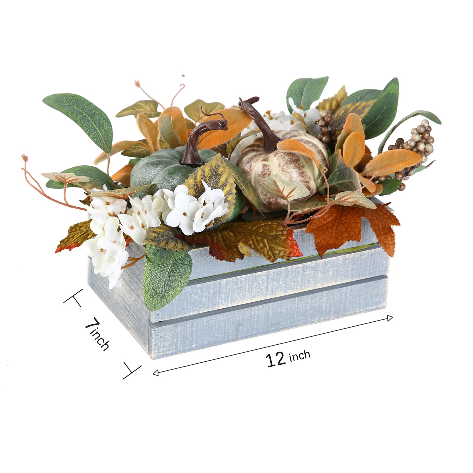 Artificial Fall Leaves & Pumpkins Arrangement in Wooden Crate - Autumn Tiered Tray Decor with Fake Flowers for Harvest Thanksgiving - Perfect for Table Centerpieces, Shelf Displays & Home Decor - Ideal for Fall Weddings, Thanksgiving Dinners & Seasonal Home Styling
