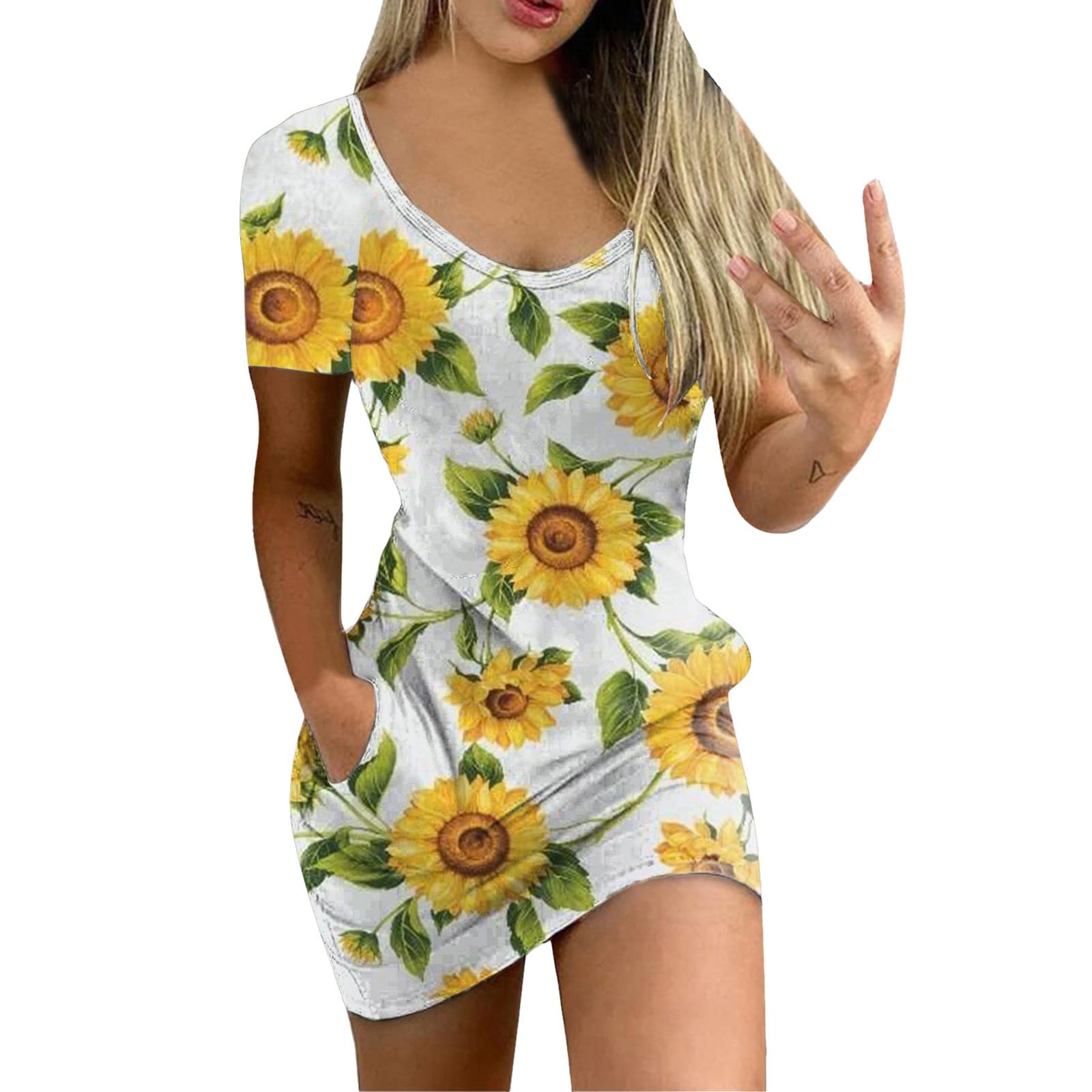 Lingding Women's Printed V-Neck Sleeveless Mini Dress - Fashion Waist Vest Short Dress for Summer, Party, Beach & Casual Wear