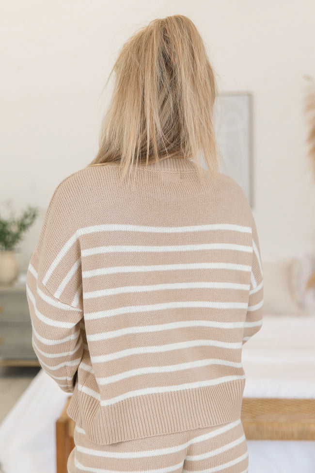 What Goes Around Taupe Striped Sweater Lounge Set - Cozy Women's Loungewear for Home & Casual Outings - Final Sale