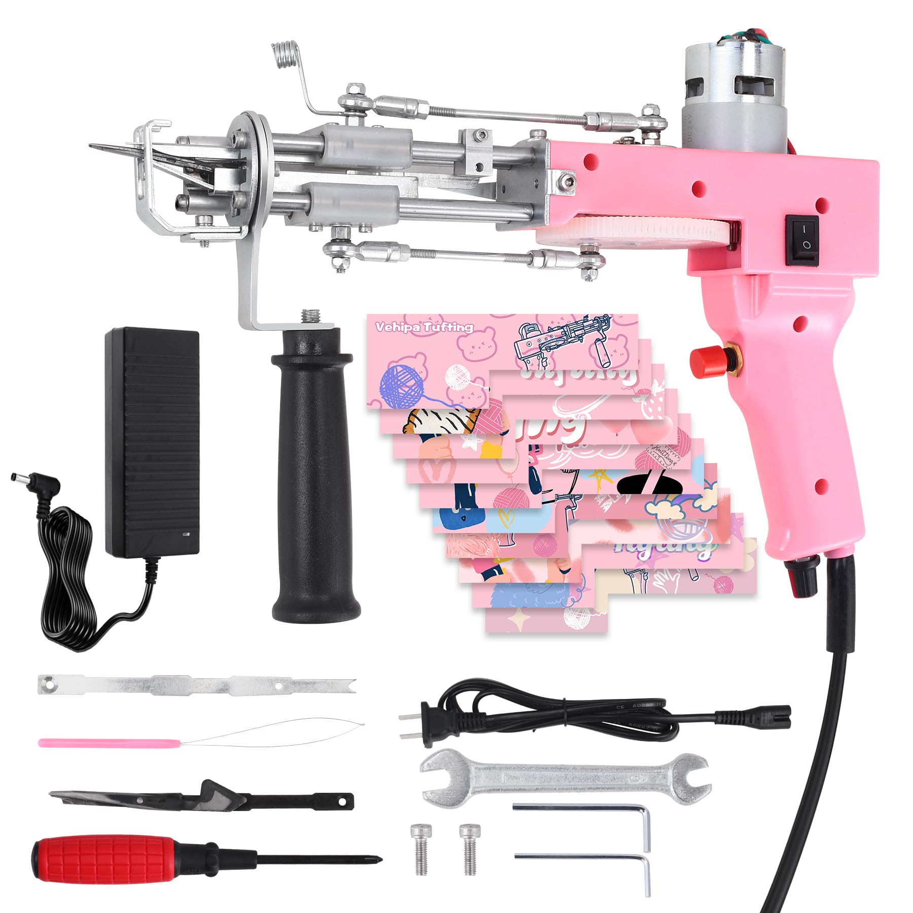 Electric Rug Tufting Gun Kit - 2-in-1 Cut Pile & Loop Pile Tufting Machine with 10 Stickers, DIY Carpet Making Tool for Beginners (Pink) | Perfect for Home Decor, Handmade Rugs, and Craft Projects