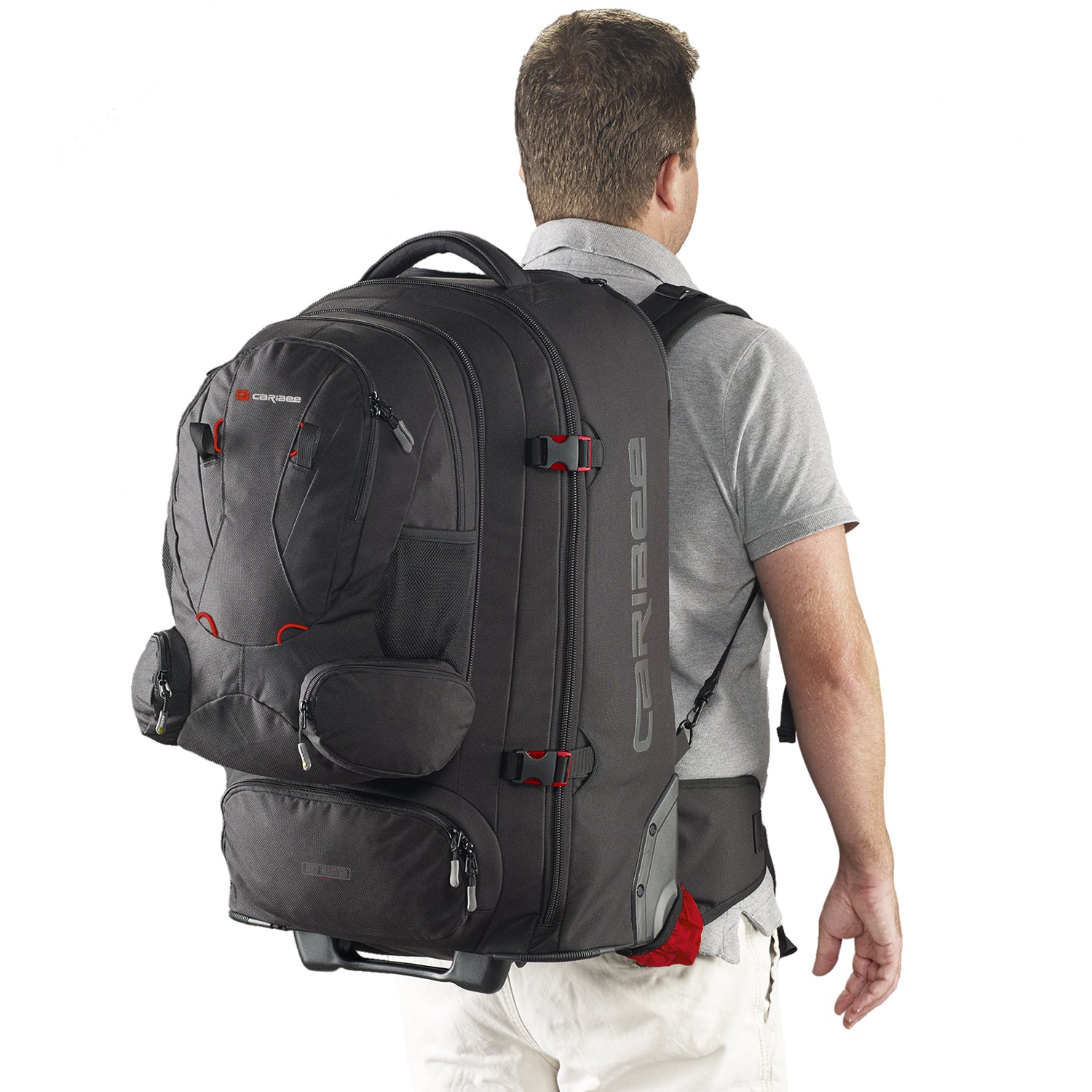 Caribee Skymaster III 80L Wheeled Travel Backpack - Large Durable Carry-On Luggage for Adventure Travel & Camping - Perfect for Hiking, Airplane Trips & Outdoor Exploration (Black)