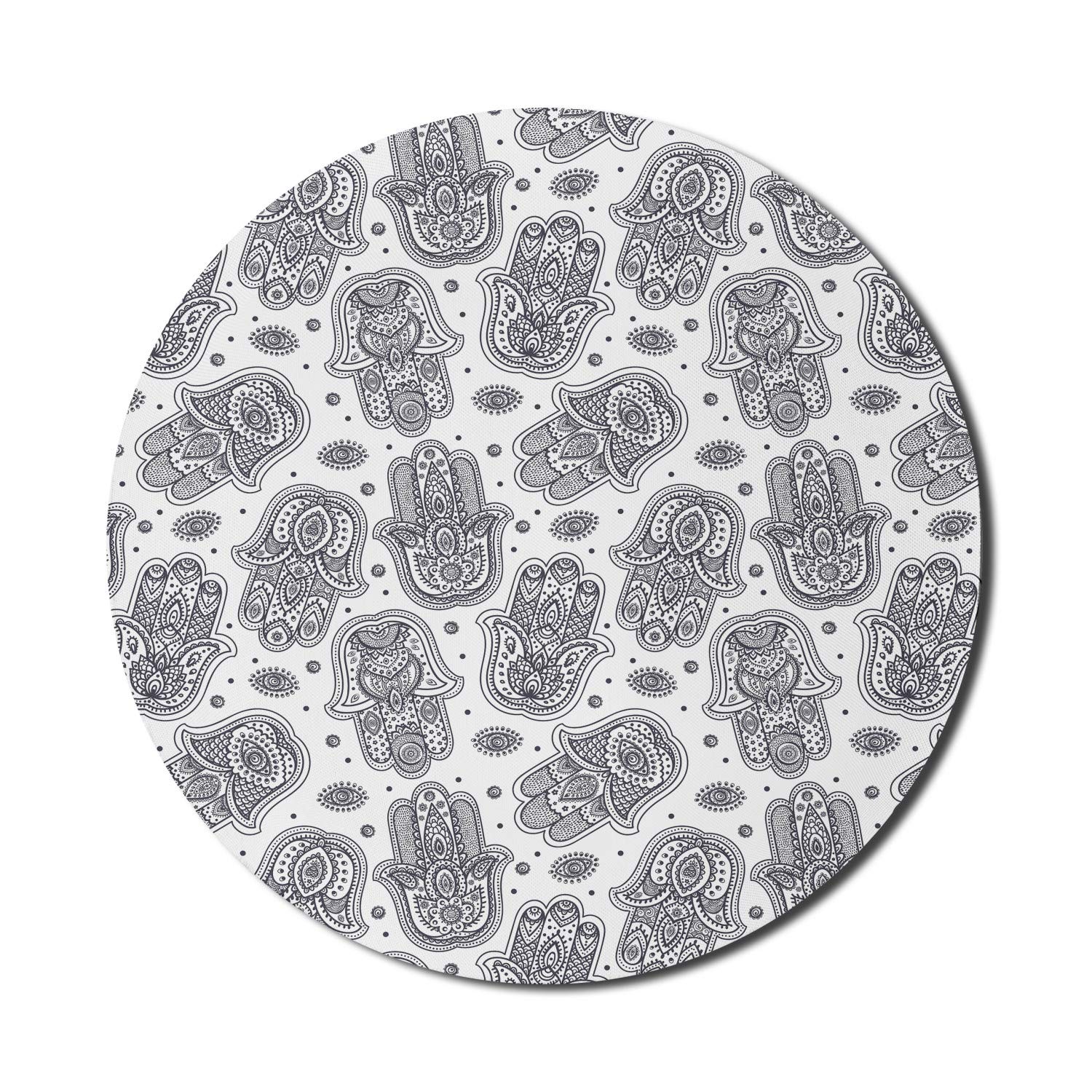 Ambesonne Hamsa Computer Mouse Pad - Anti-Slip Thick Rubber Gaming Mousepad with Evil Eye Protection Design, Round Black & White Mandala Yoga Meditation Art (8 Inch) - Perfect for Office, Gaming & Spiritual Workspace Decor