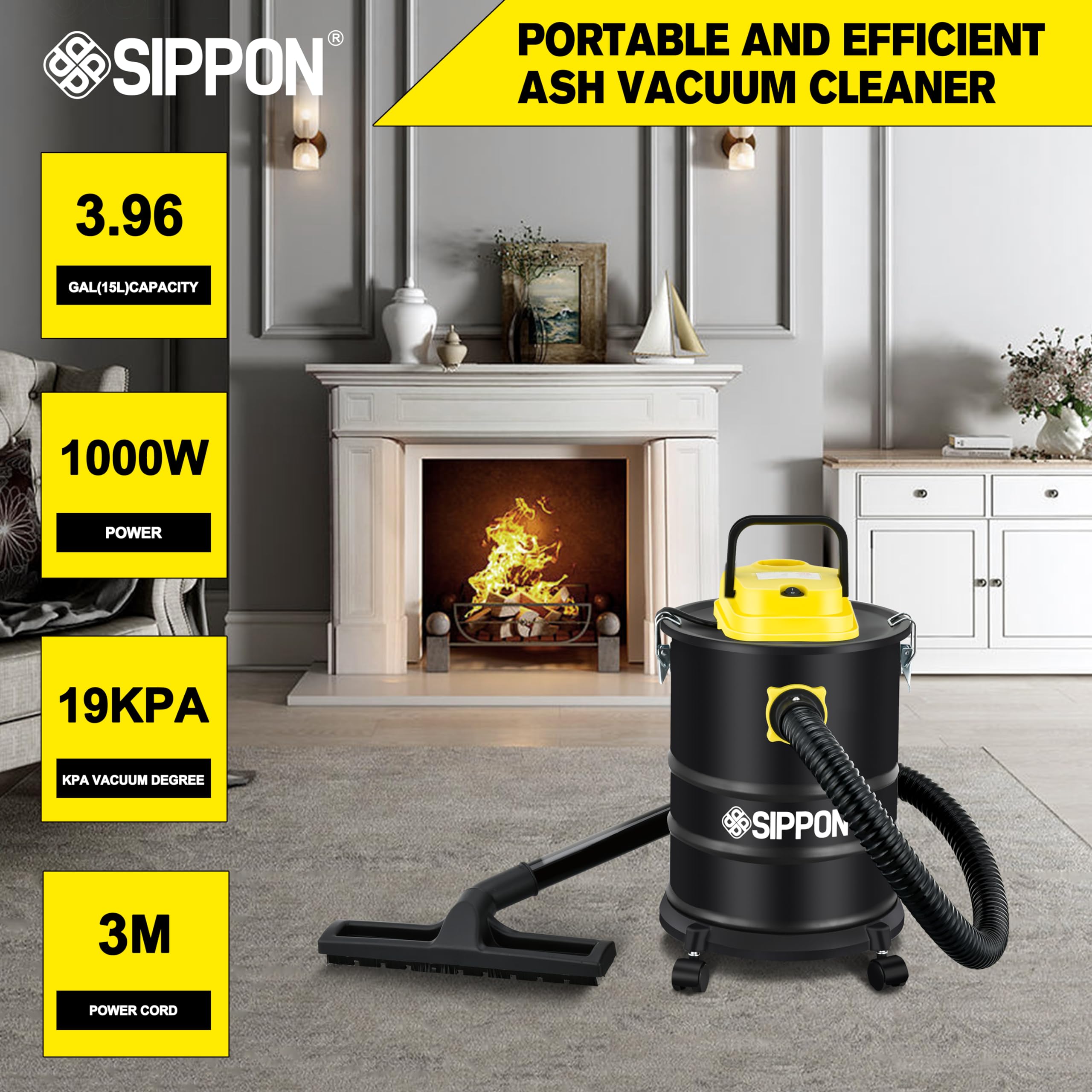 4 Gallon Ash Vacuum Cleaner for Fireplaces & Pellet Stoves - Powerful Suction, Wheeled Base & Blower Function - All-in-One Pellet Stove Vacuum for Easy Ash Cleanup - Perfect for Home, Workshop & Outdoor Use