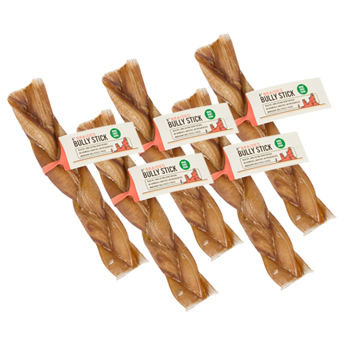 6 Pack Braided Bully Sticks for Dogs - All-Natural Long-Lasting Chew Treats - Supports Dental Health & Reduces Anxiety - Perfect for Teething, Training, and Crate Time
