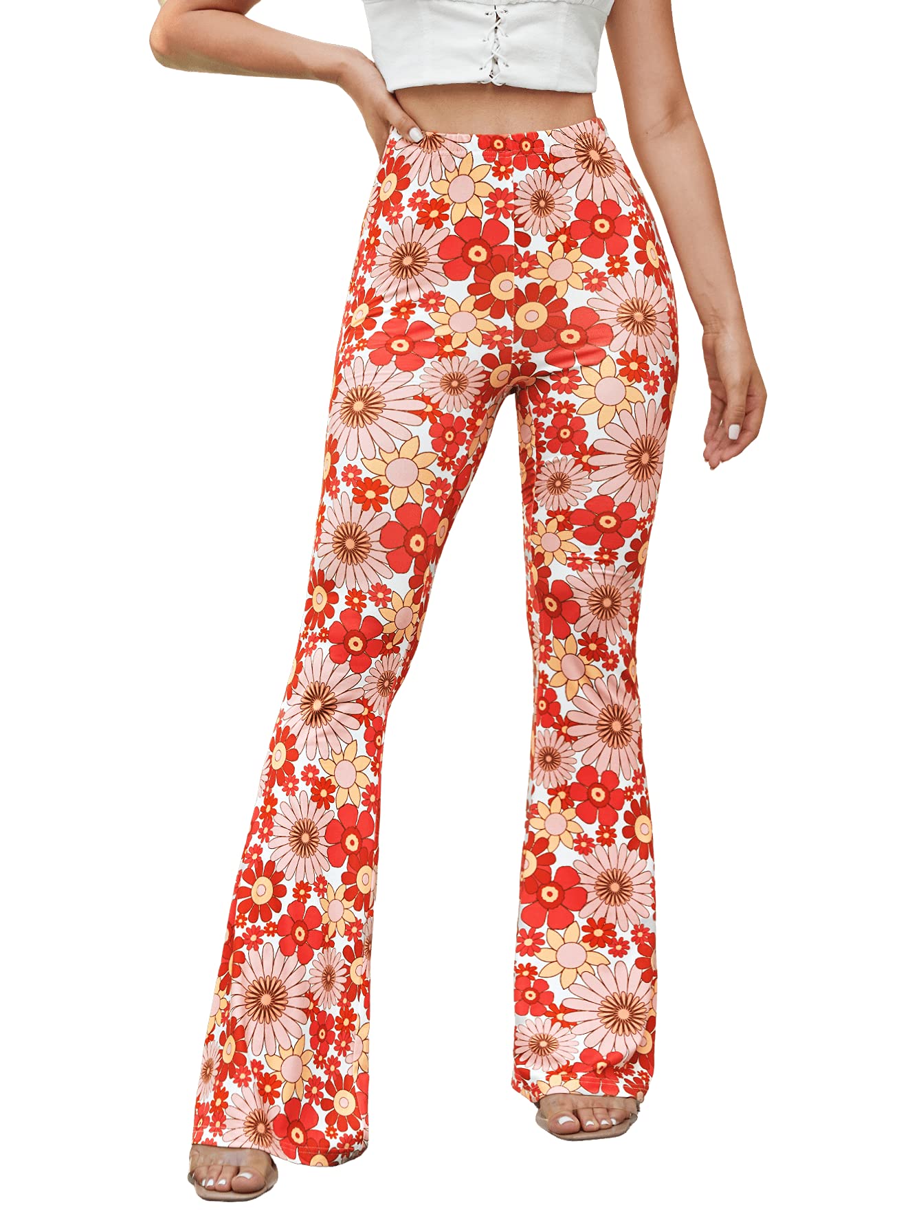 Romwe Women's High Waisted Bootcut Yoga Pants - Sunflower Print Wide Leg Lounge Pants for Yoga, Workout & Casual Wear