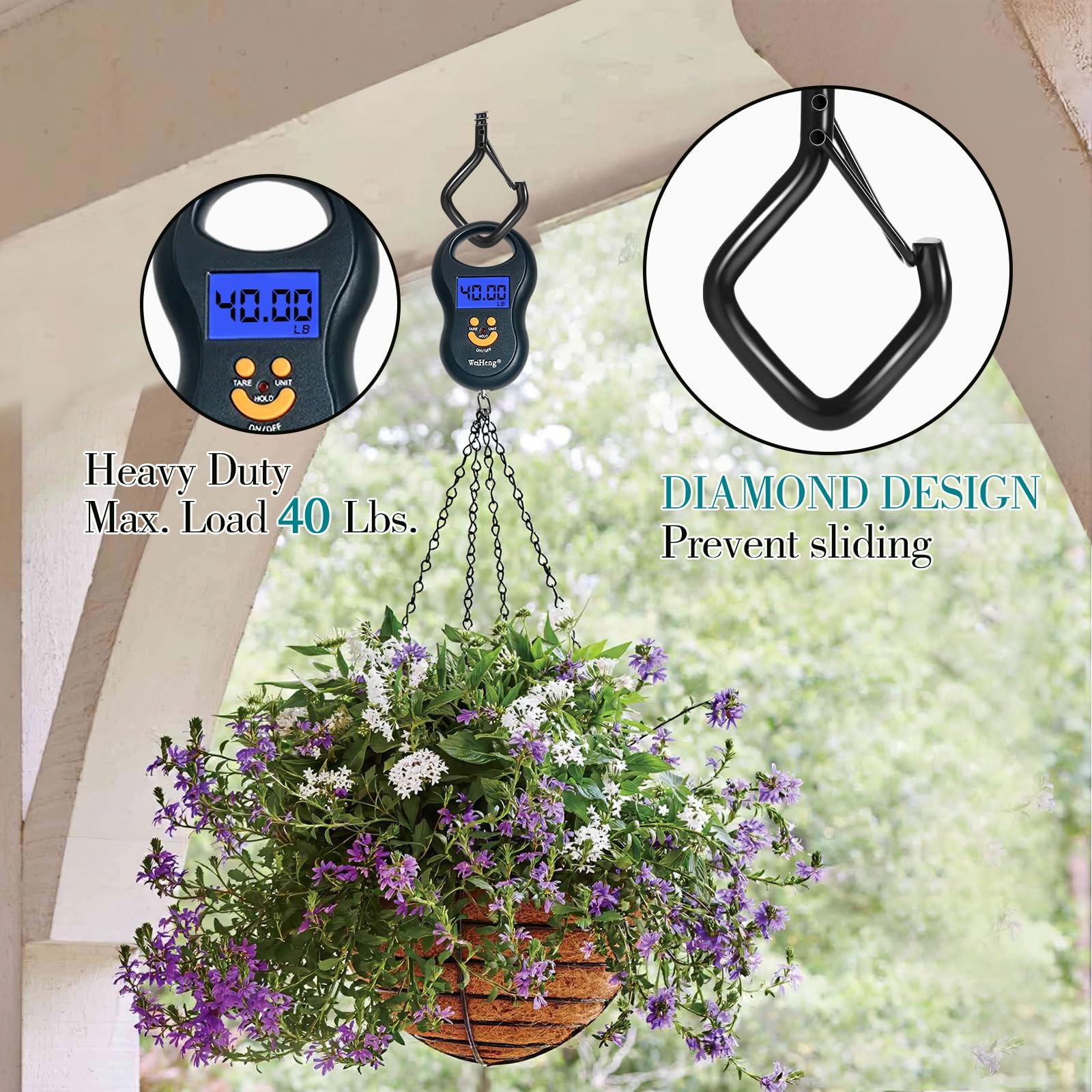 25pcs Black Screw Hooks for Hanging Outdoor String Lights - Heavy Duty Windproof Ceiling Hooks with Safety Buckle & Nut Driver (2.2 Inches) - Perfect for Plants, Christmas Lights, Patio Lights & Home Decor