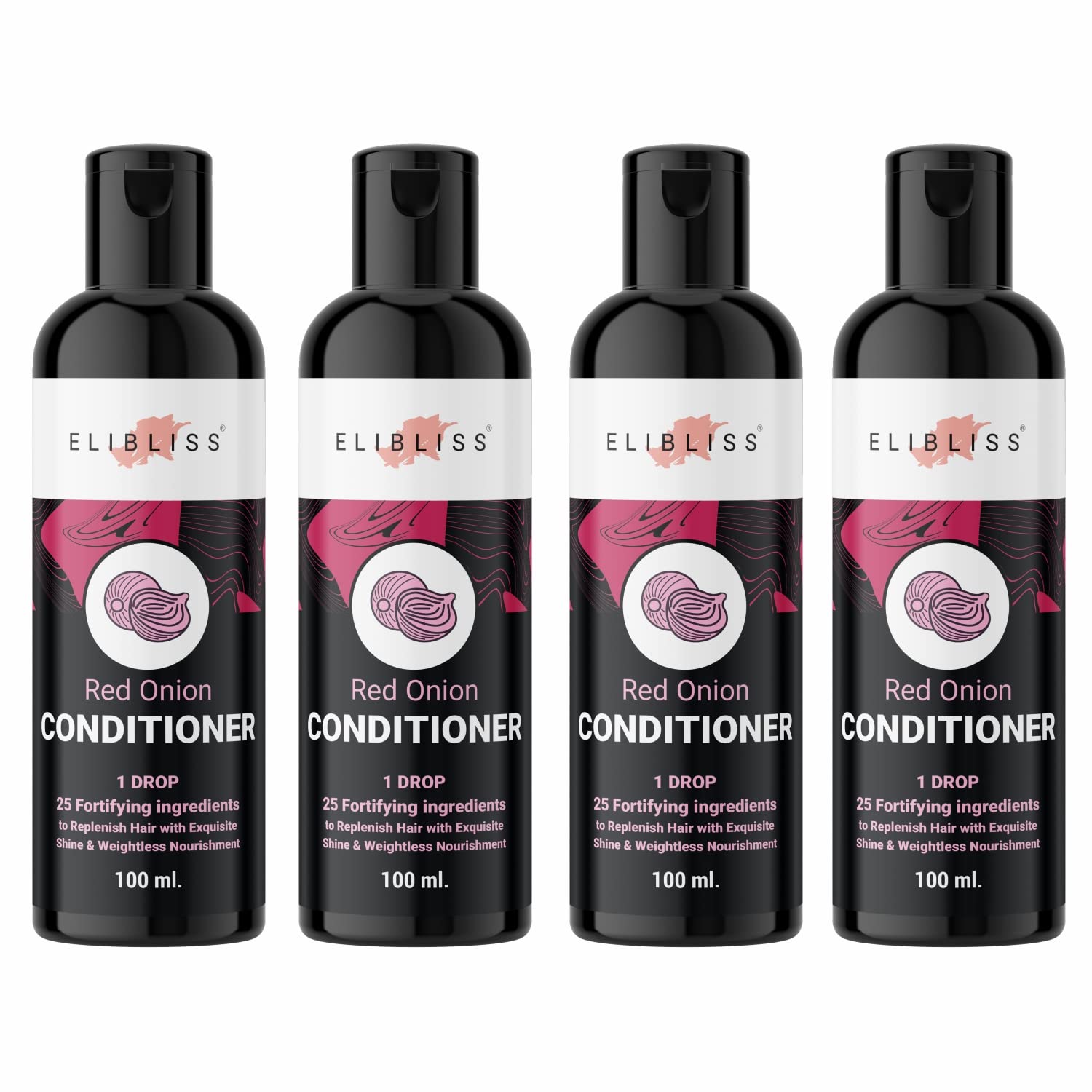 Organic Red Onion Hair Conditioner with Black Seed Oil - Sulfate & Paraben Free for Dry, Frizzy, Oily & Normal Hair - 4 Pack - Promotes Hair Growth & Scalp Health - Perfect for Daily Hair Care & Damaged Hair Repair