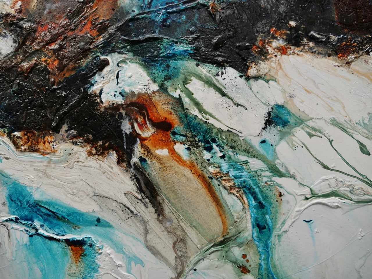 Southern Nature 200cm x 80cm Teal Black White Textured Abstract Canvas Art - Modern Wall Decor for Living Room, Bedroom & Office